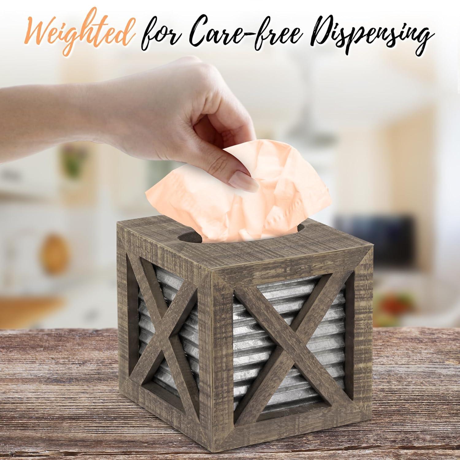 Autumn Alley Wood Rustic Farmhouse Tissue Box Cover with Galvanized Metal – Farmhouse Decor