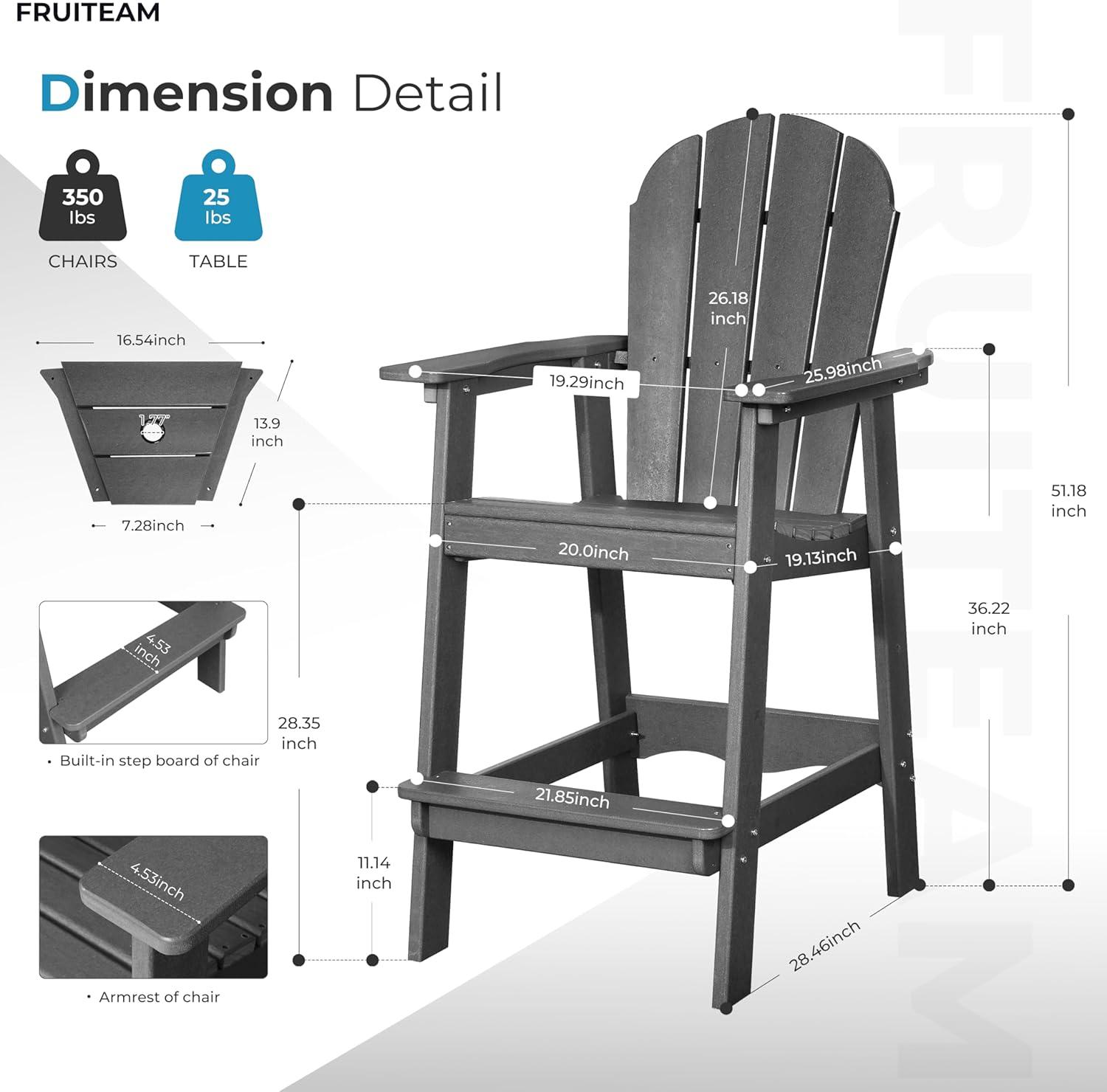 Tangkula 2PCS HDPE Tall Adirondack Chair Barstools Connecting Tray Yard Footstool