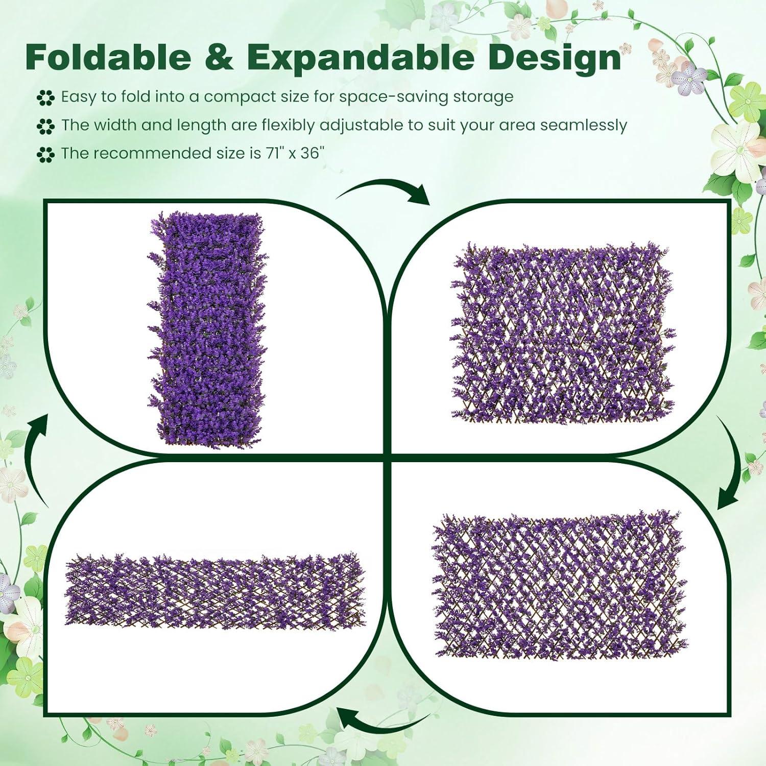 Tangkula Expandable Fence Privacy Screen Decorative Faux Purple Eucalyptus Fencing Panel