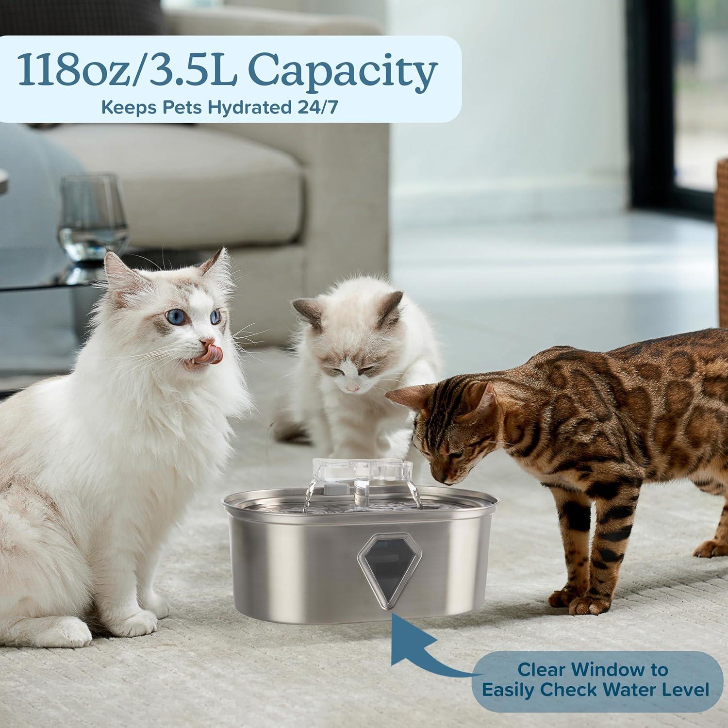 PETMAKER 118oz/3.5L Cat Water Fountain - Stainless Steel Cat Water Fountain