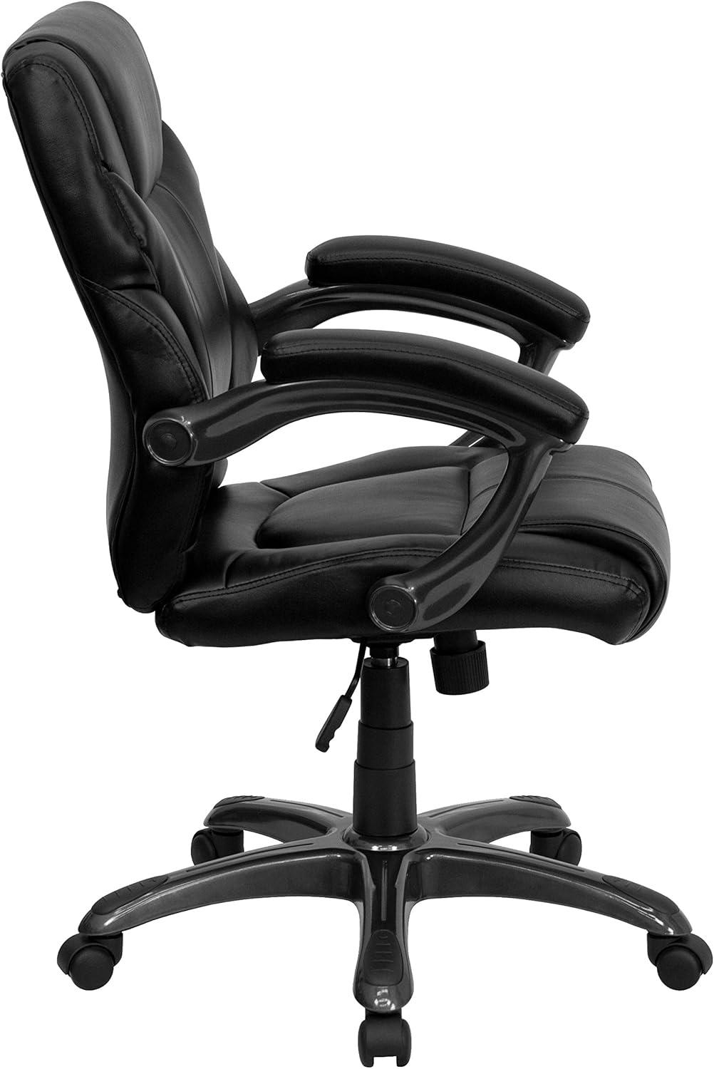 Flash Furniture Megan Mid-Back Black LeatherSoft Overstuffed Swivel Task Ergonomic Office Chair with Arms