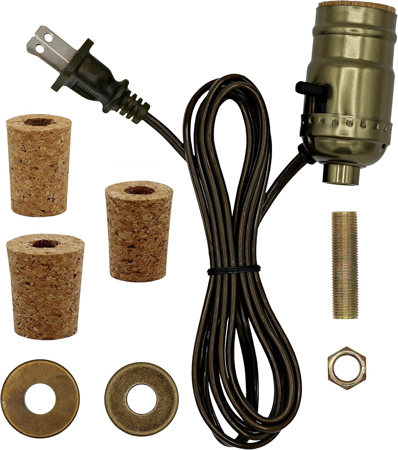 Creative Hobbies Pre-Wired Bottle Lamp Kit, Easily Convert Any Bottle Into A Lamp, DIY No Drilling Required | Antique Brass