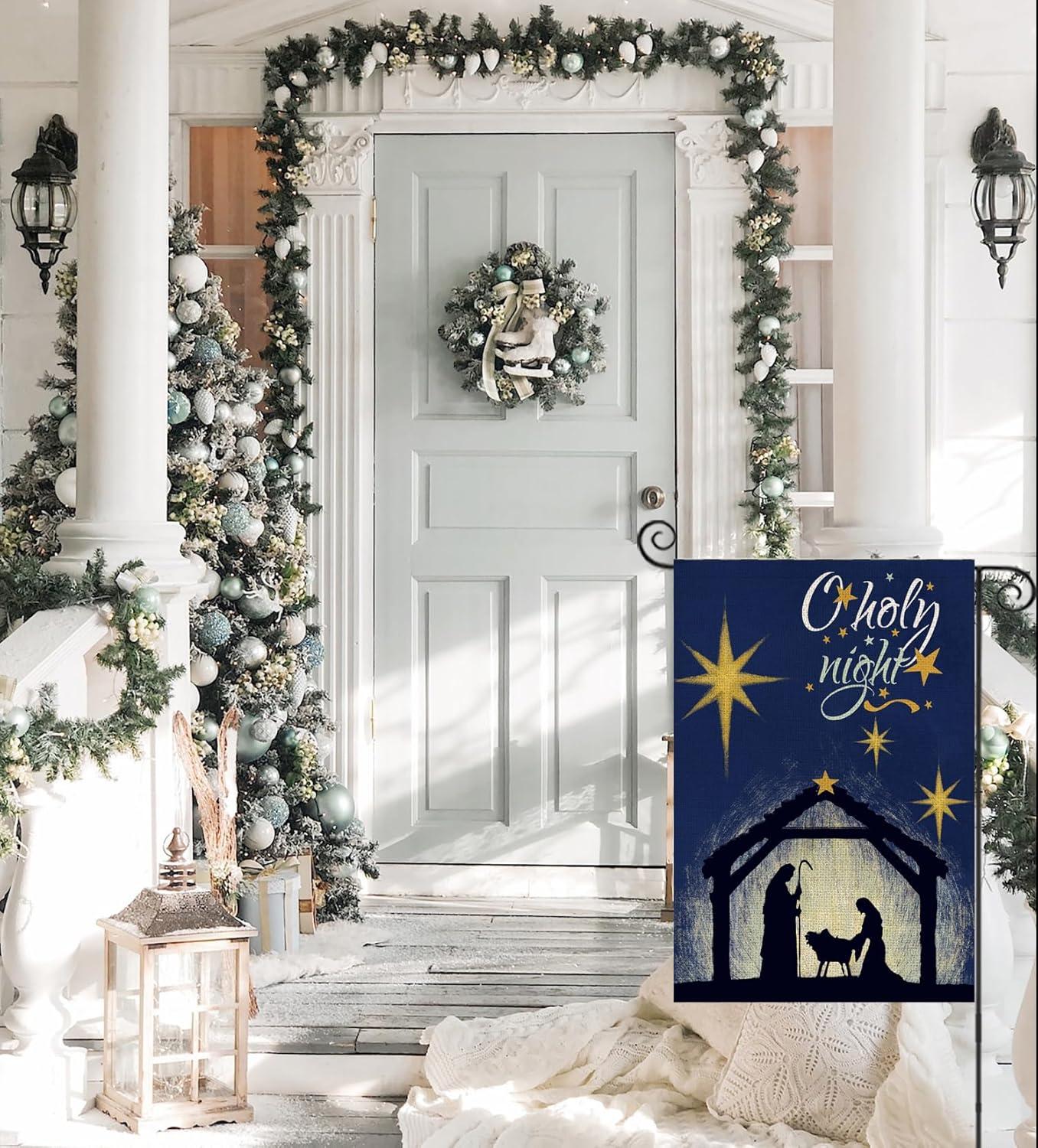 Christian Christmas Nativity Scene O Holy Night Garden Flags 12"x18" Double Sided Banner Decoration For Home Yard Lawn