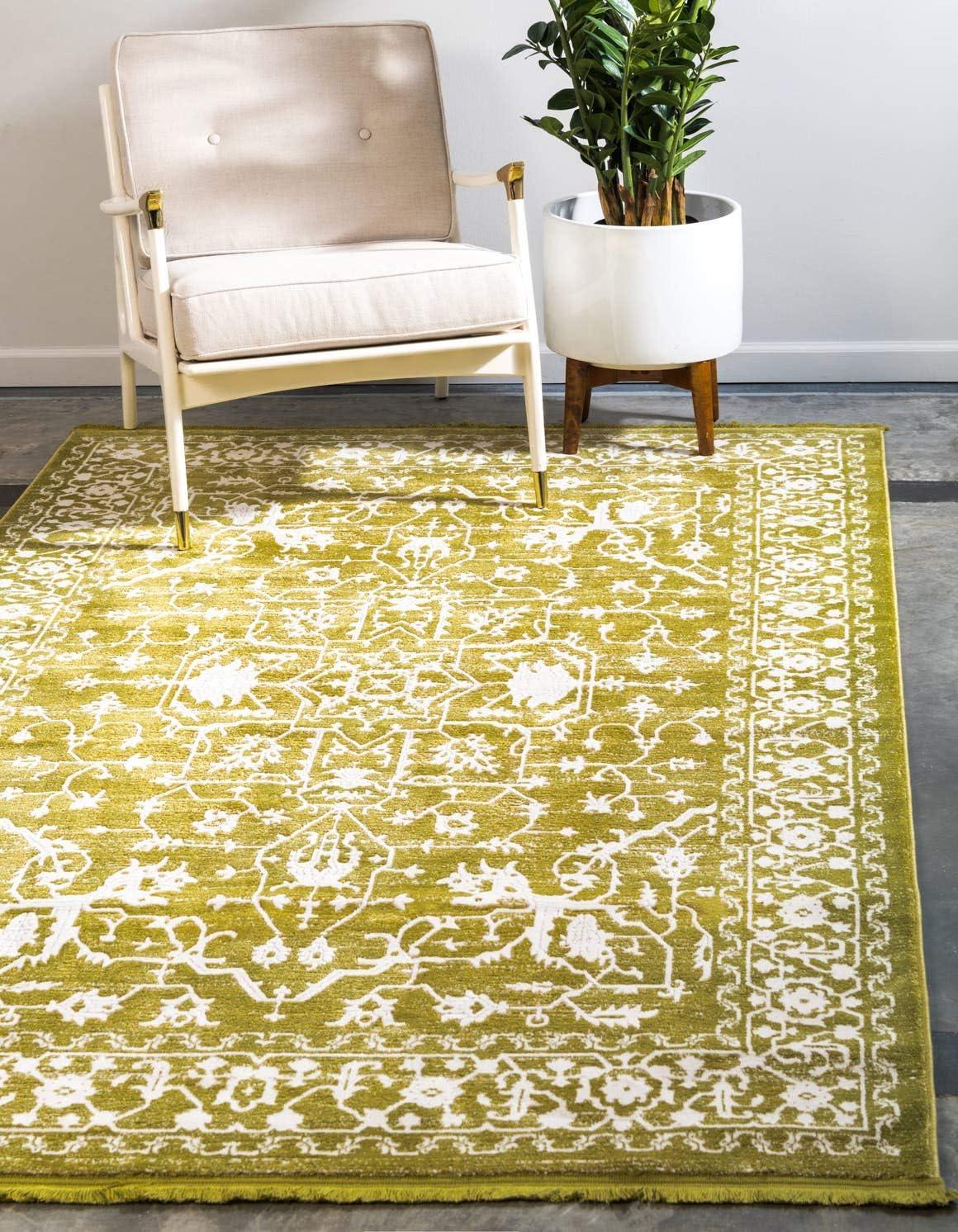 Unique Loom New Classical Collection Area Rug - Olympia (4' 1" x 6' 1" Rectangle Light Green/Ivory)