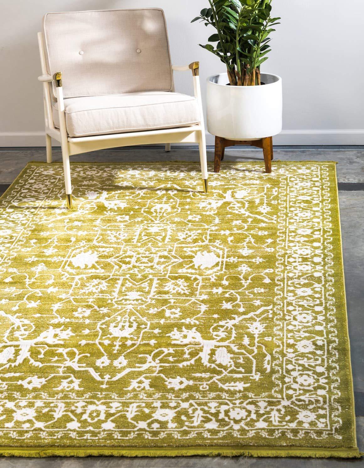 Unique Loom New Classical Collection Area Rug - Olympia (4' 1" x 6' 1" Rectangle Light Green/Ivory)