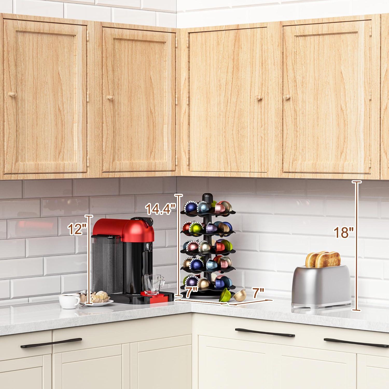 APPENIN WINTER PARK CORP Rotary Coffee Pod Capsules Carousel Holder Organizer Compatible With 40 Nespresso Vertuoline Capsules (Black)