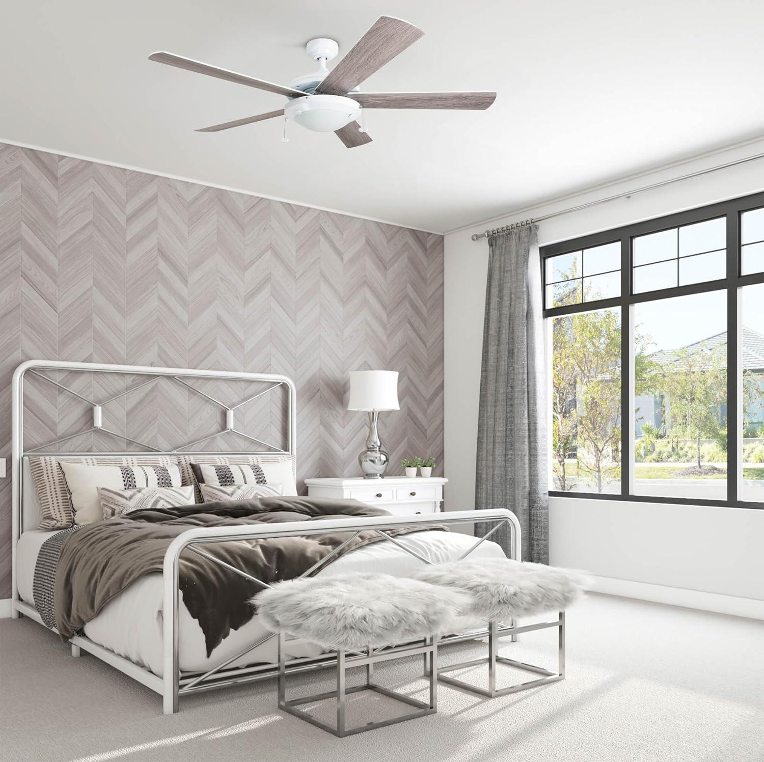 Prominence Home Bolivar 52" White Ceiling Fan with 5 Blades, Integrated LED Light Kit, Pull Chains & Reverse Airflow