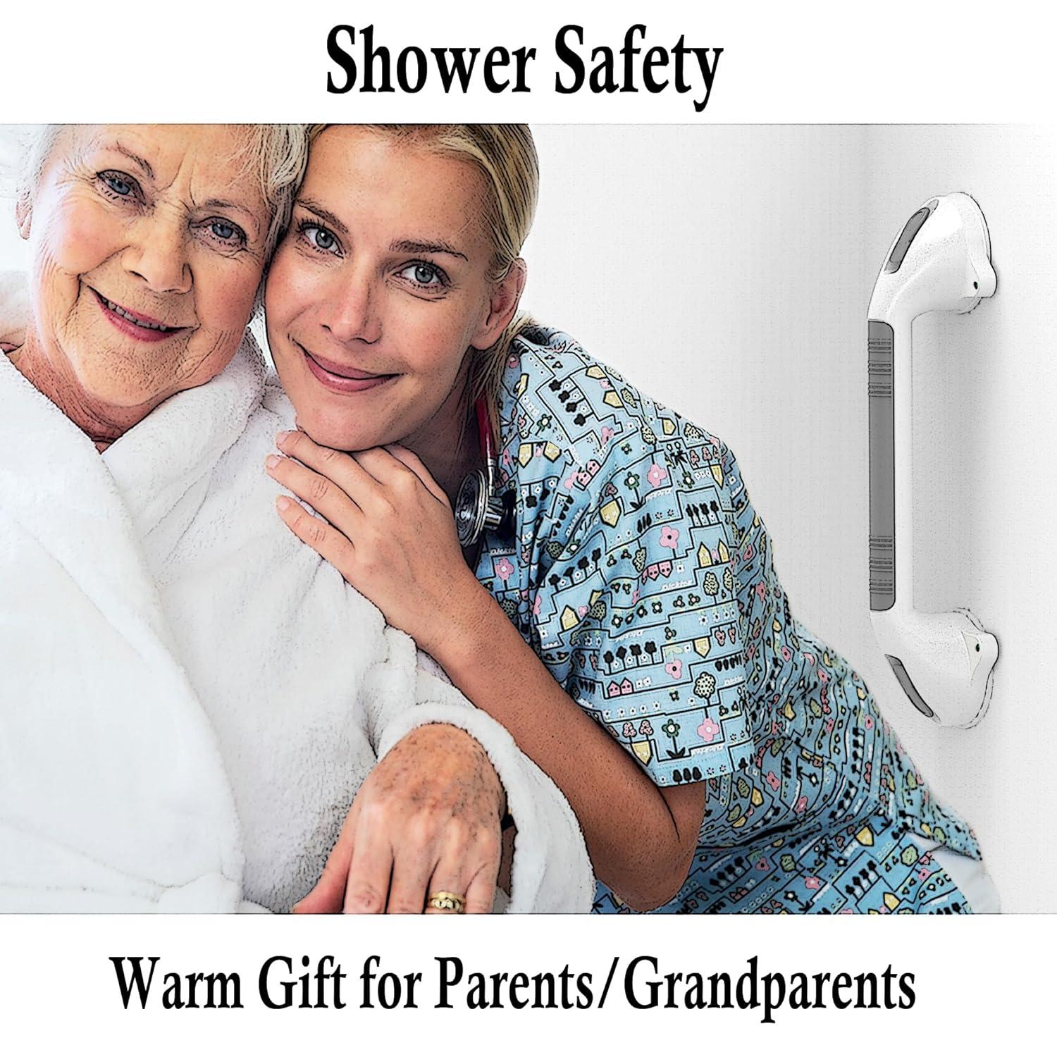 16.5inch 2 Pack Suction Balance Assist Bathroom Shower Handle,Bath Grab Bar with Indicators(White/Grey)