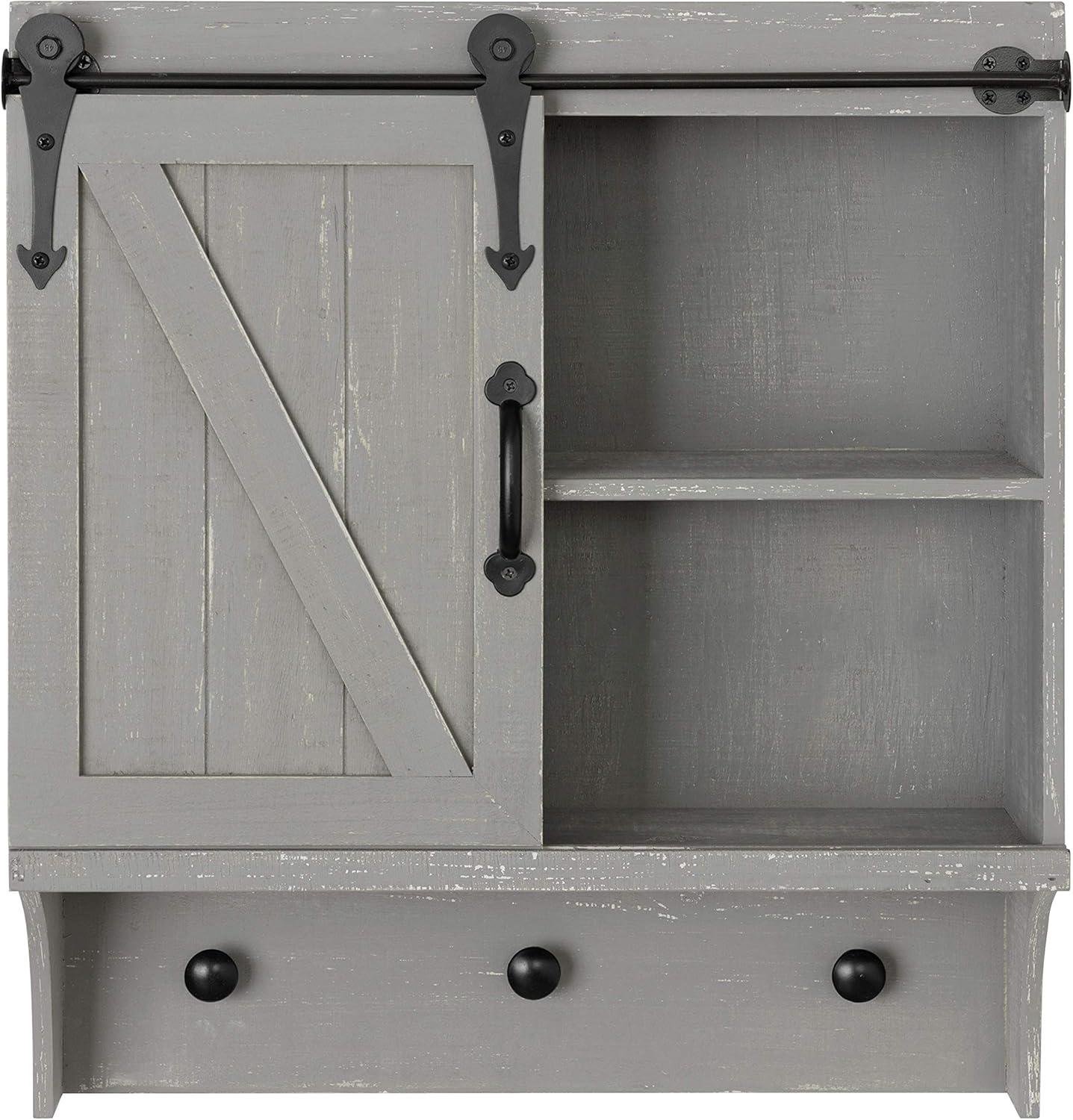 Kate and Laurel Cates Farmhouse Cabinet Wall Organizer with Sliding Barn Door and 3 Knobs, 18 x 8 x 20, Gray, Shabby-Chic Farmhouse-Inspired Mail and Key Holder for Wall