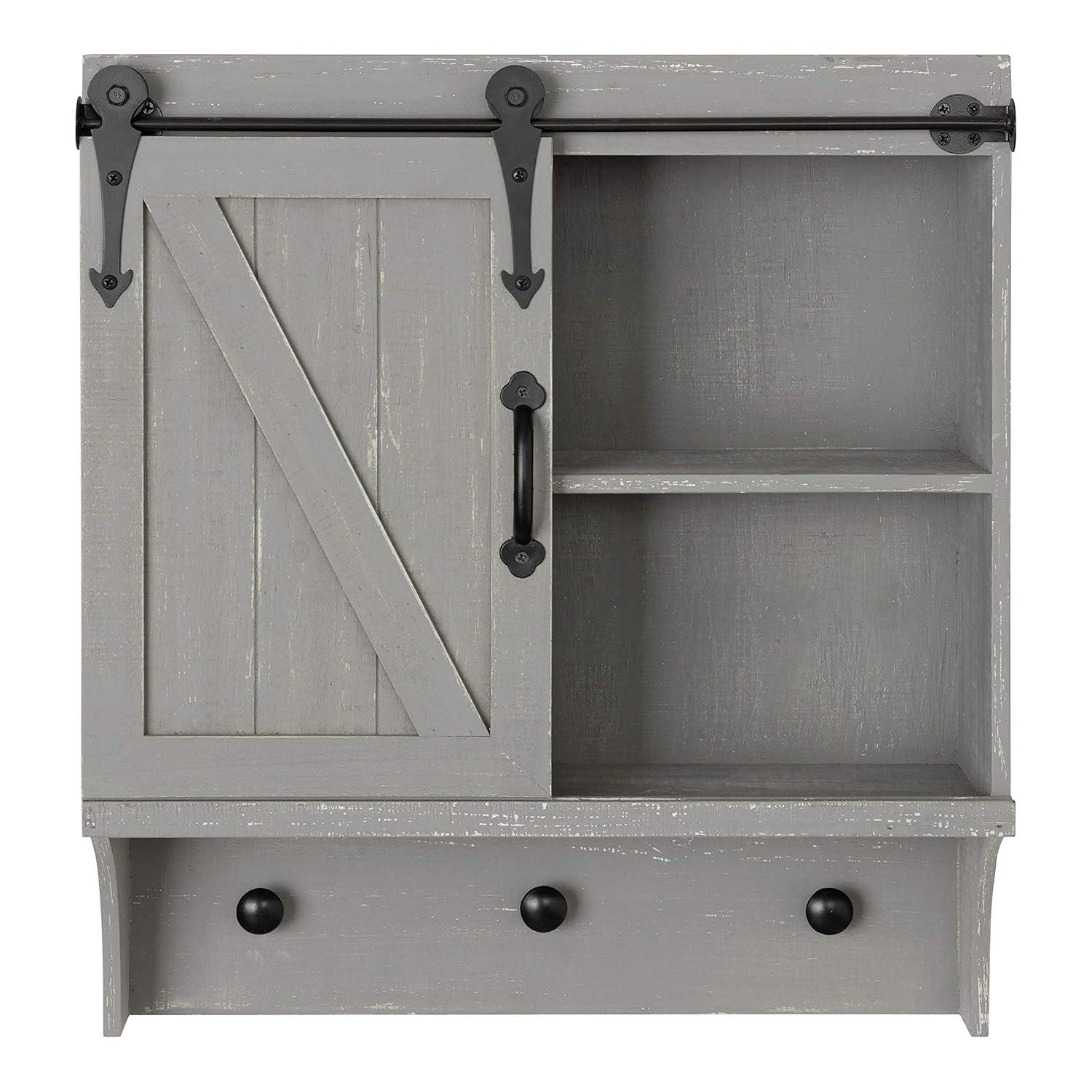 Kate and Laurel Cates Farmhouse Cabinet Wall Organizer with Sliding Barn Door and 3 Knobs, 18 x 8 x 20, Gray, Shabby-Chic Farmhouse-Inspired Mail and Key Holder for Wall