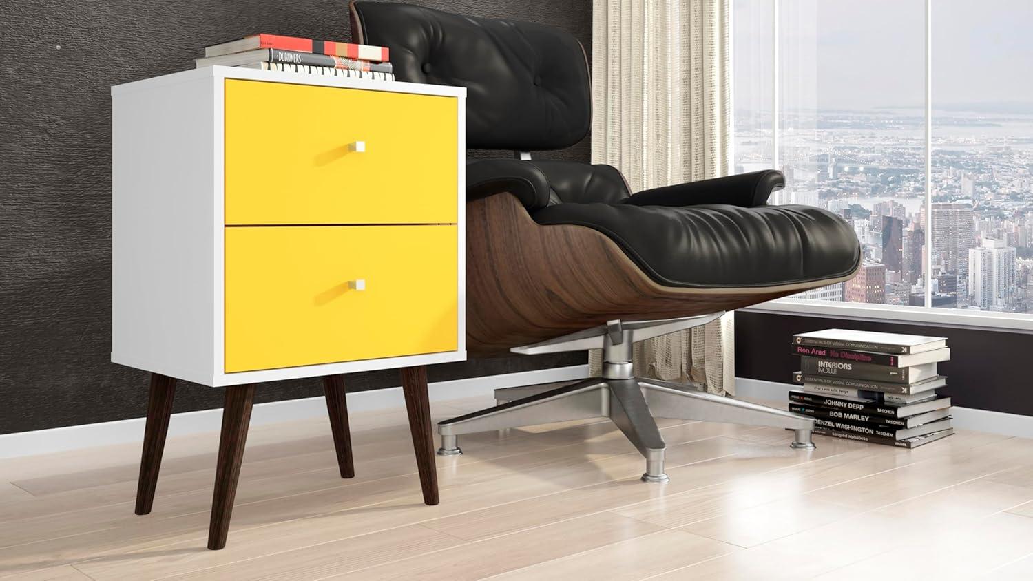 Liberty Mid-Century Modern Nightstand 2.0 with 2 Full Extension Drawers with Solid Wood Legs