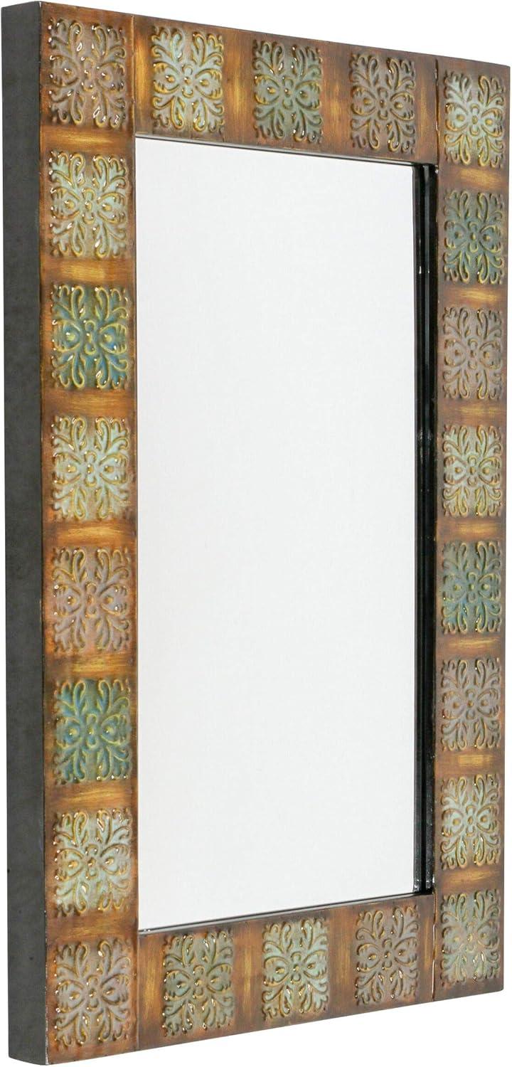 DecMode 24" x 36" Multi Colored Floral Wall Mirror with Embossed Metal