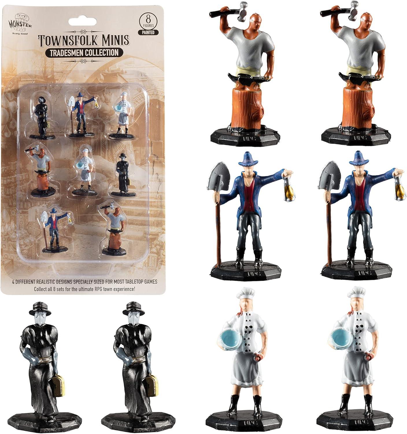 Monster Protectors Townsfolk Mini Fantasy Figures - Tradesmen - 8pc Hand-Painted Non Player Character Miniatures - 1" Hex-Sized Use w Tabletop Games