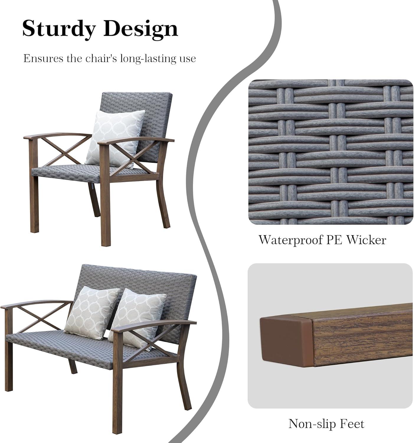 Domi Aluminum Patio Furniture Set, 4-Piece Modern Conversation Set with Cotton Padding Backrests and Seats, Outdoor Sectional Metal Sofa Set with 5.5 Inch Cushion and Coffee Table for Balcony, Garden