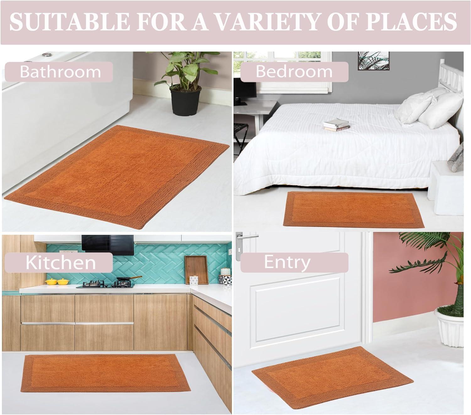 Home Weavers Luxury Collection 100% Cotton Reversible Bathroom Rug Set Machine Washable Bathroom Rug-17"x24", Bath Rug- 21"x34", U Shaped Contour- 20"x20", Terracotta Color 3 Piece Bath Carpet set