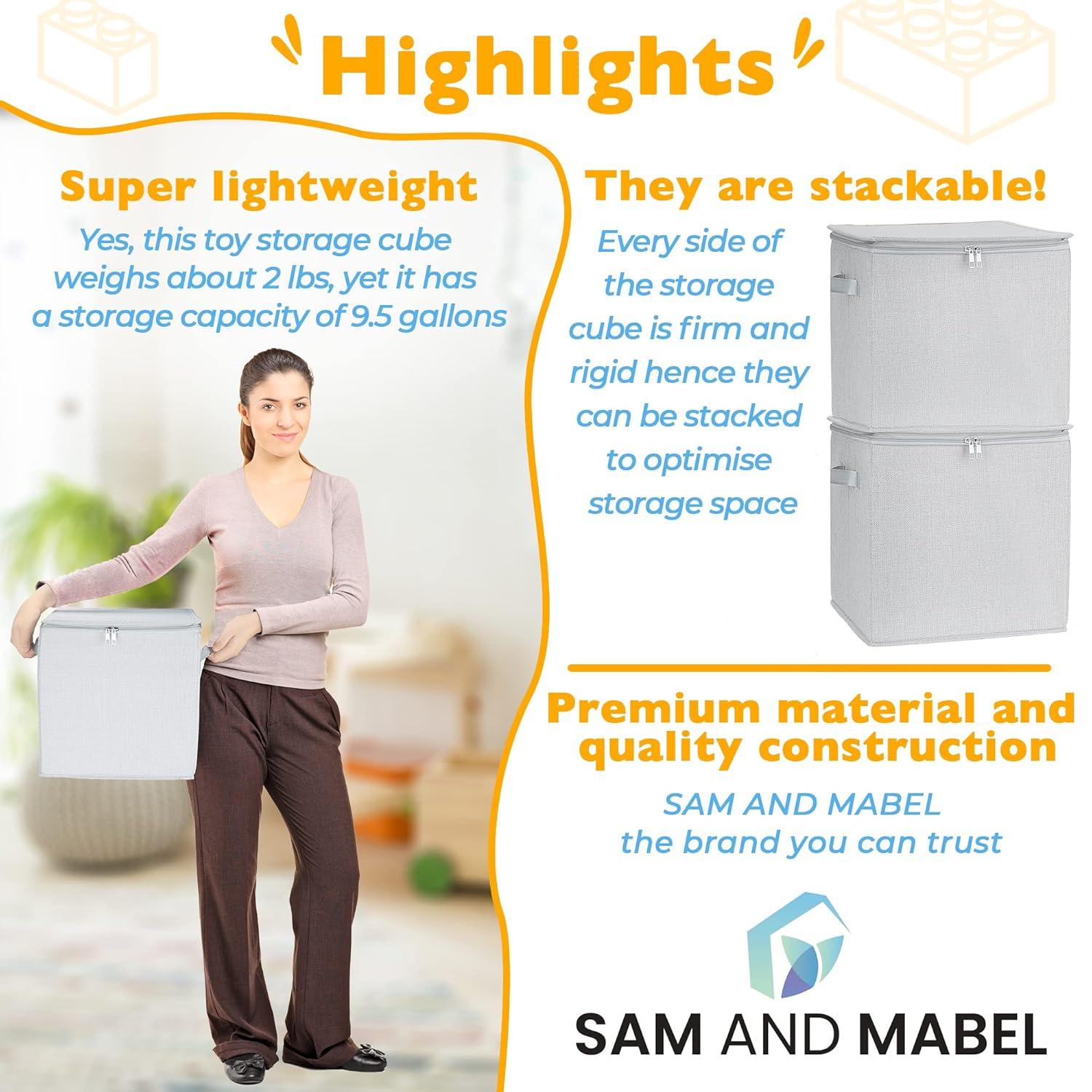 Toy Storage Basket and Play Mat - 13"x13"x13" Stackable and Foldable Cube Toy Organizers and Storage Bins for Boys and Girls (Warm Grayish Beige)