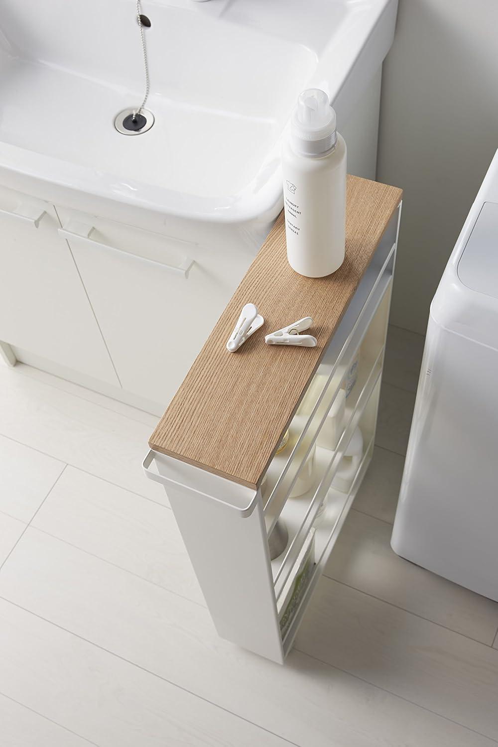 Yamazaki Tower White Rolling Slim Storage Cart With Handle