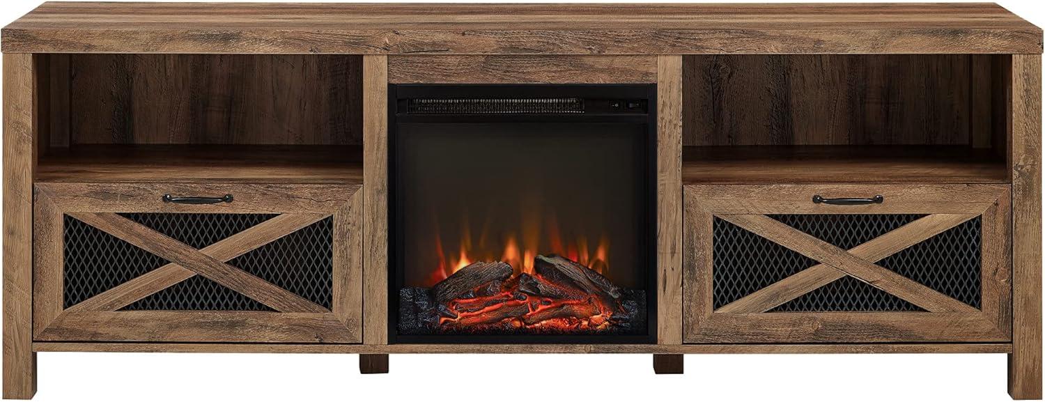 Reclaimed Barnwood 70" Rustic Black Media Console with Electric Fireplace