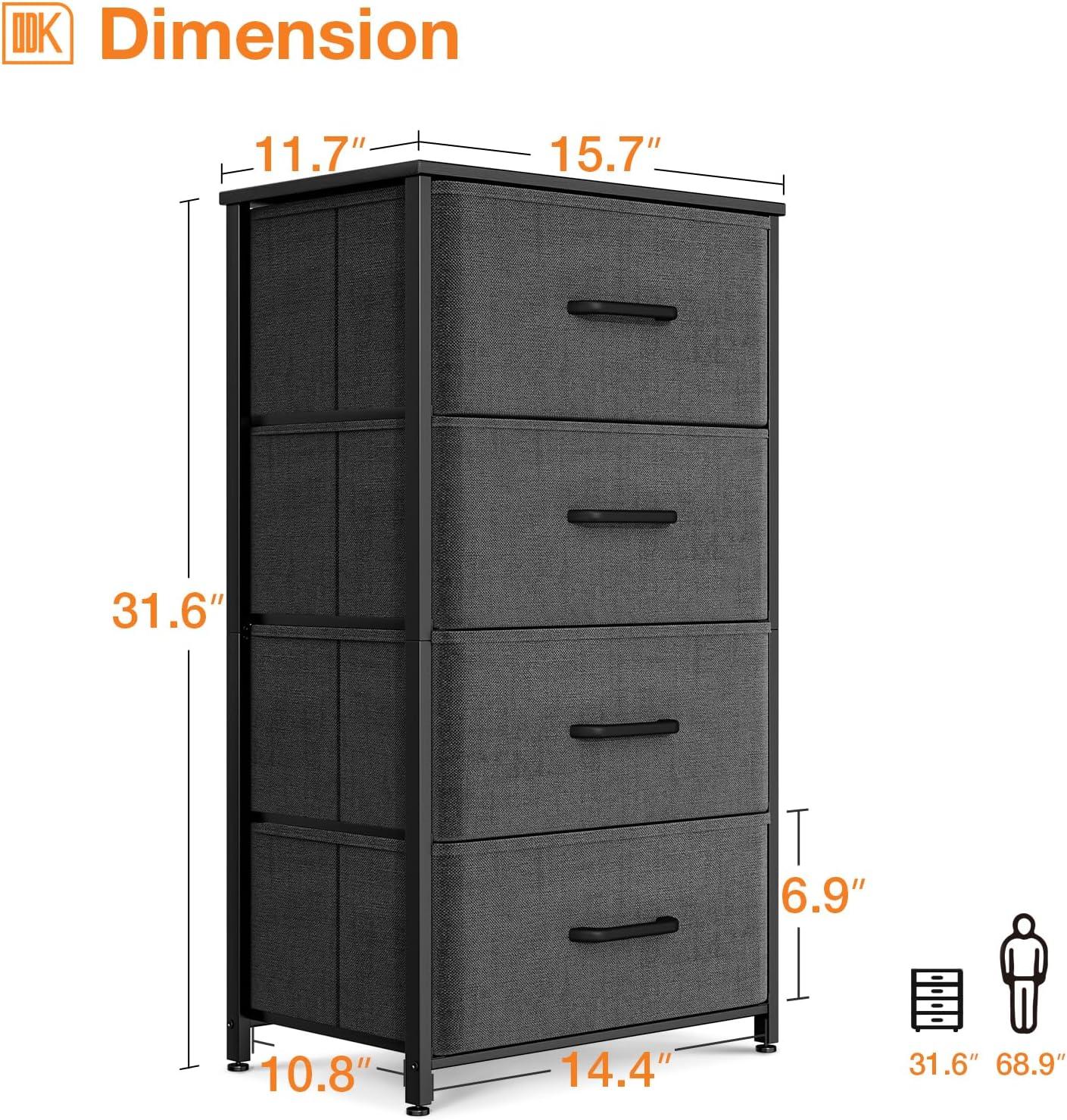 Dresser for Bedroom with 4 Storage Drawers, Small Dresser Chest of Drawers Fabric Dresser with Sturdy Steel Frame, Dresser for Closet with Wood Top, Dark Grey