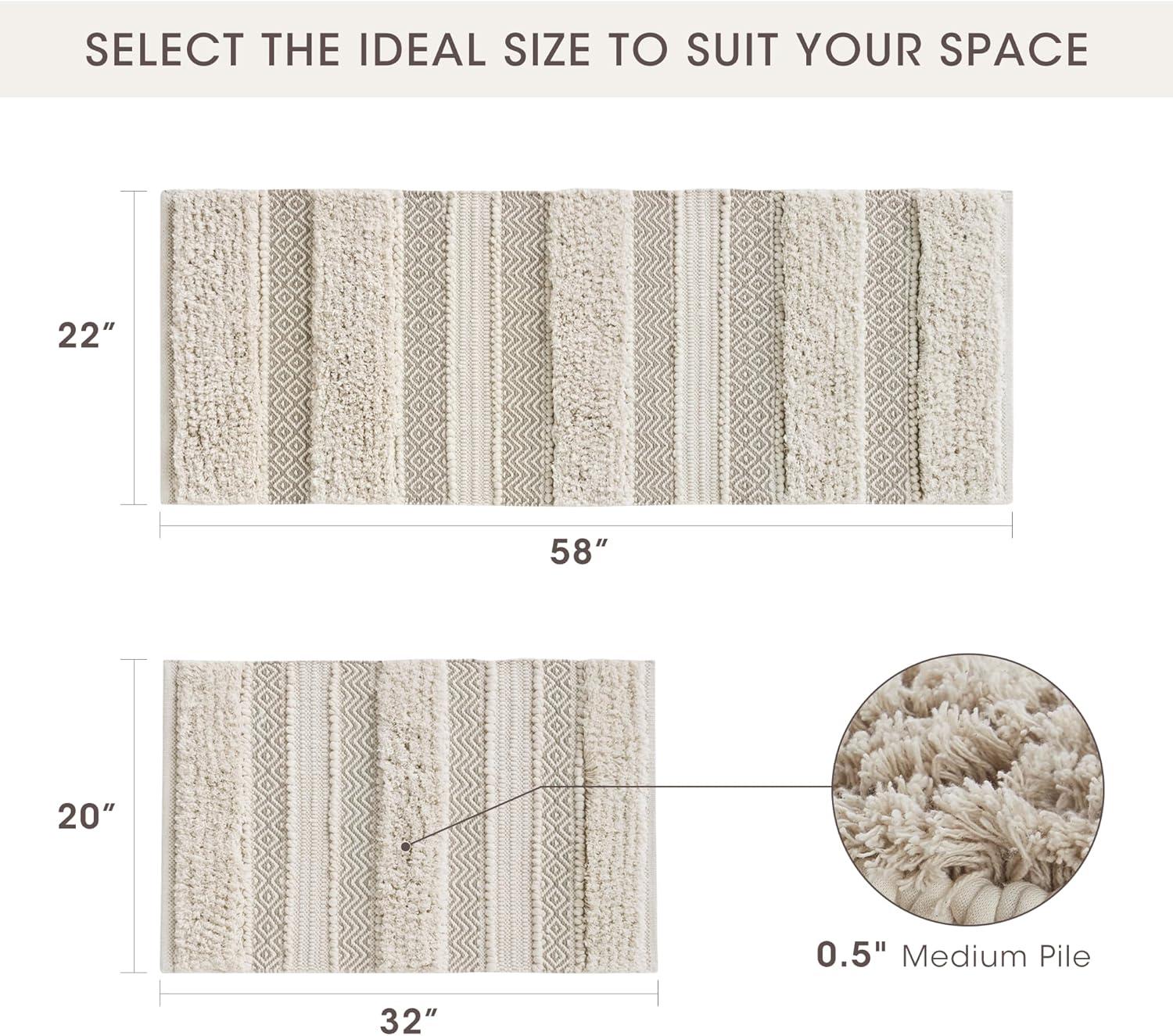 Ink+Ivy, JLA Home 22"x58" Asher Woven Textured Striped Bath Rug Natural : Microfiber, Machine Washable, Non-Slip Backing