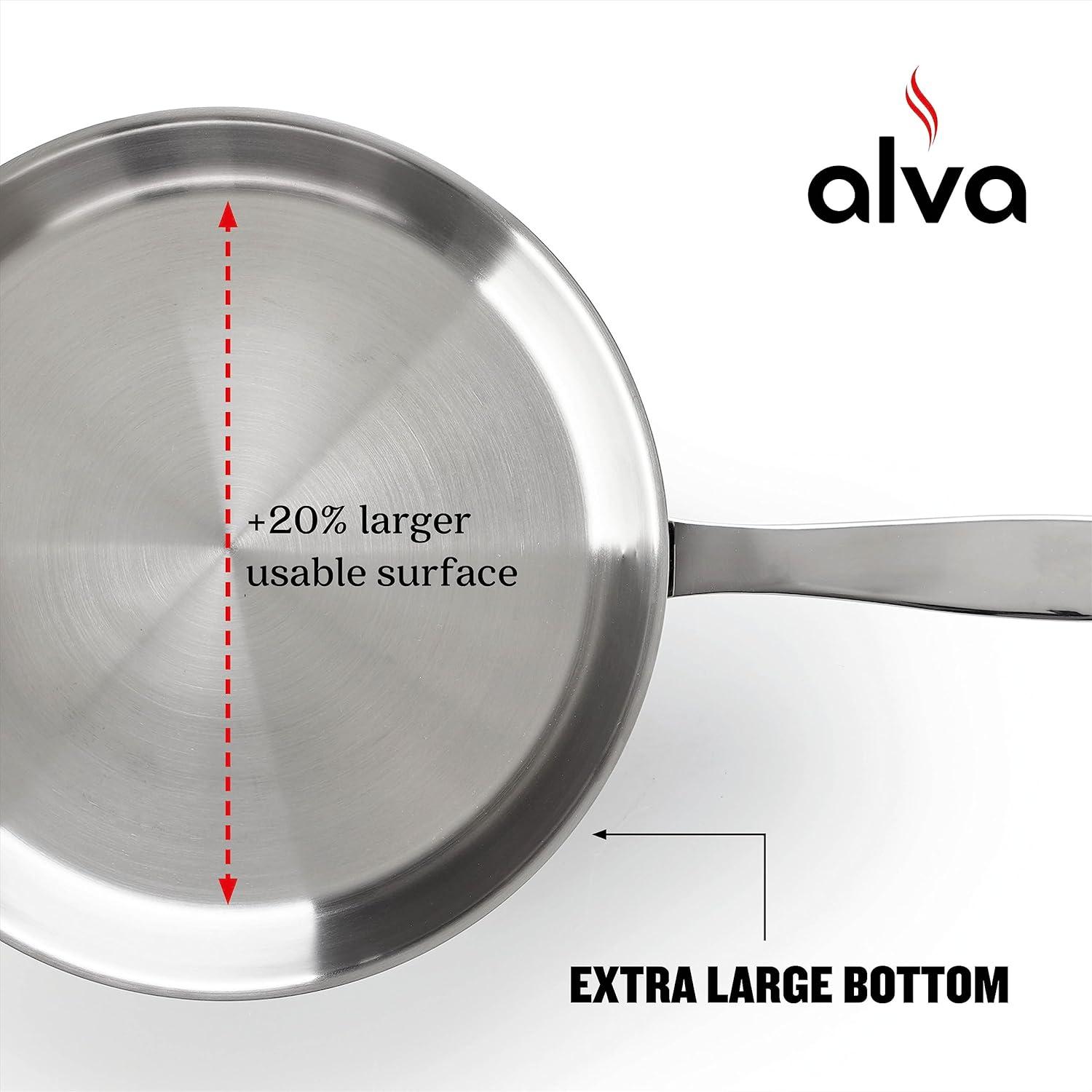 Alva Maestro Stainless Steel Frying Pan Skillet Non Toxic Omelette Pan Kitchen Cookware PFAS, PFOA & PFTE Free, for Cooking Pan Set, Induction Safe, Add to Your Pots and Pans Set Cookware