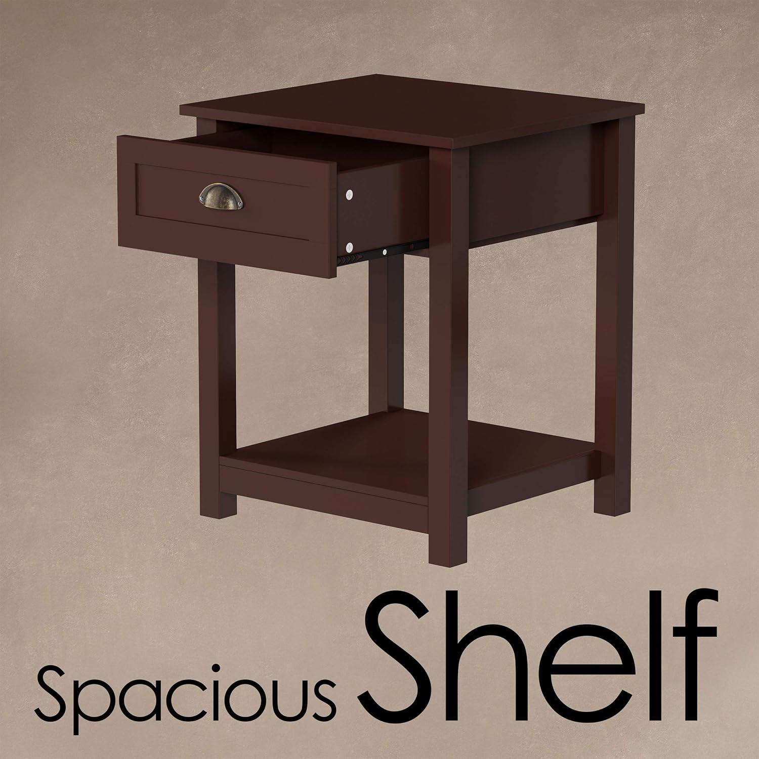 Dark Brown Wood and Metal Shaker Style End Table with Storage