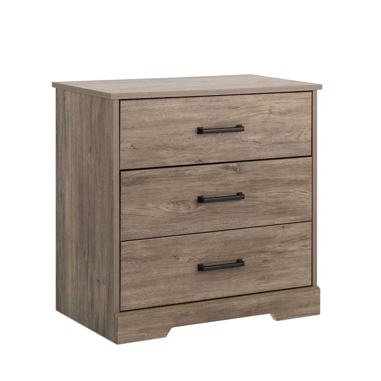 Prepac Rustic Ridge Farmhouse Bedside Nightstand with 3 Drawers Brown