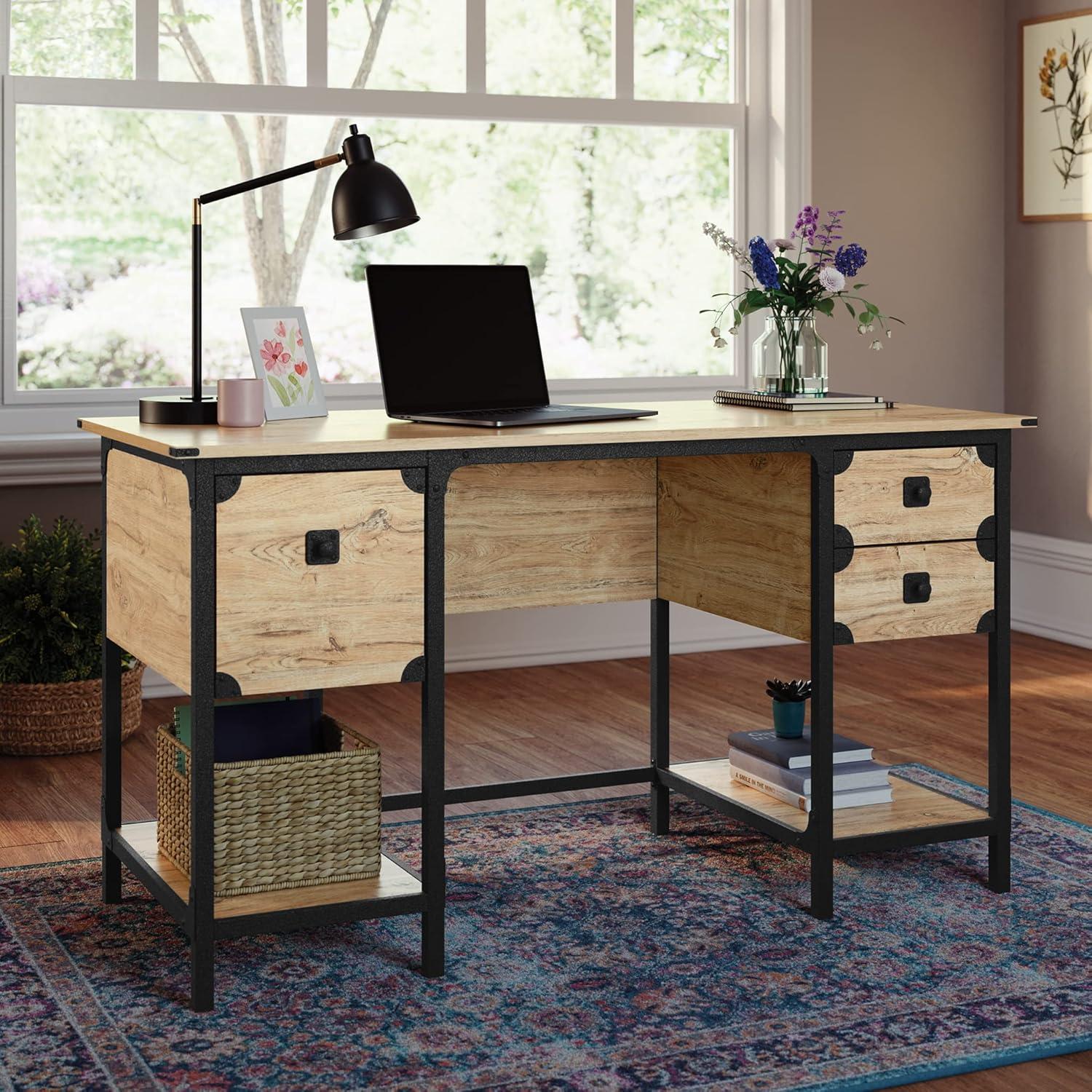 Sauder Steel River Milled Mesquite Small Desk with Drawers, Milled Mesquite Finish