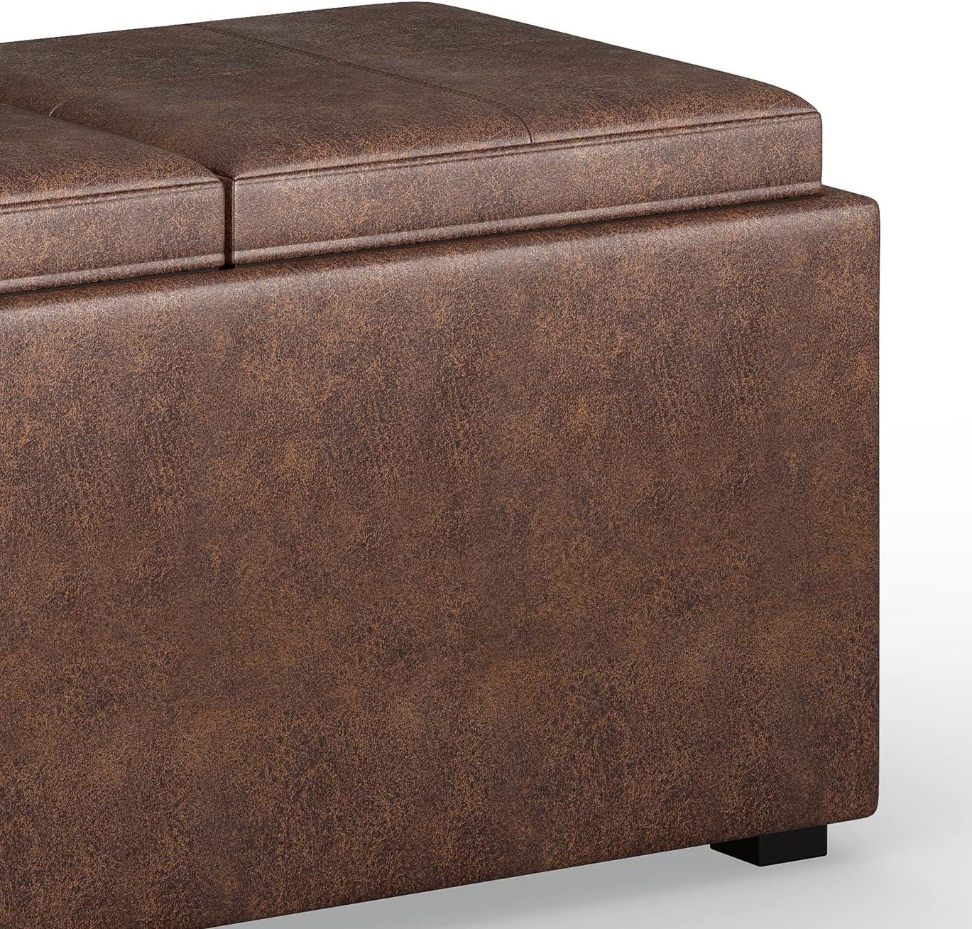 Simpli Home Avalon 35"W Upholstered Storage Ottoman Set with 5 Pieces and Flip-Over Serving Tray Lids
