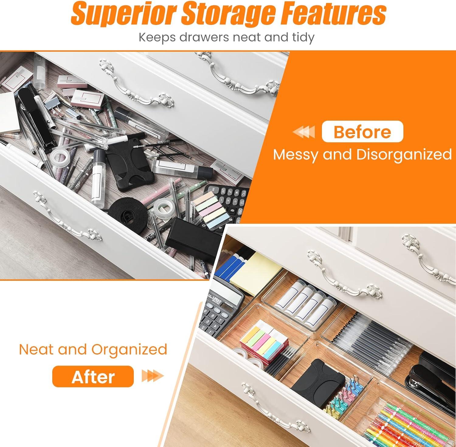 ihomecooker 3 Pack Clear Plastic Drawer Organizer Tray Cutlery Utensil Makeups Drawer Silverware Organizers 12" X 6"… (6P(6X6+6X9+6X15))