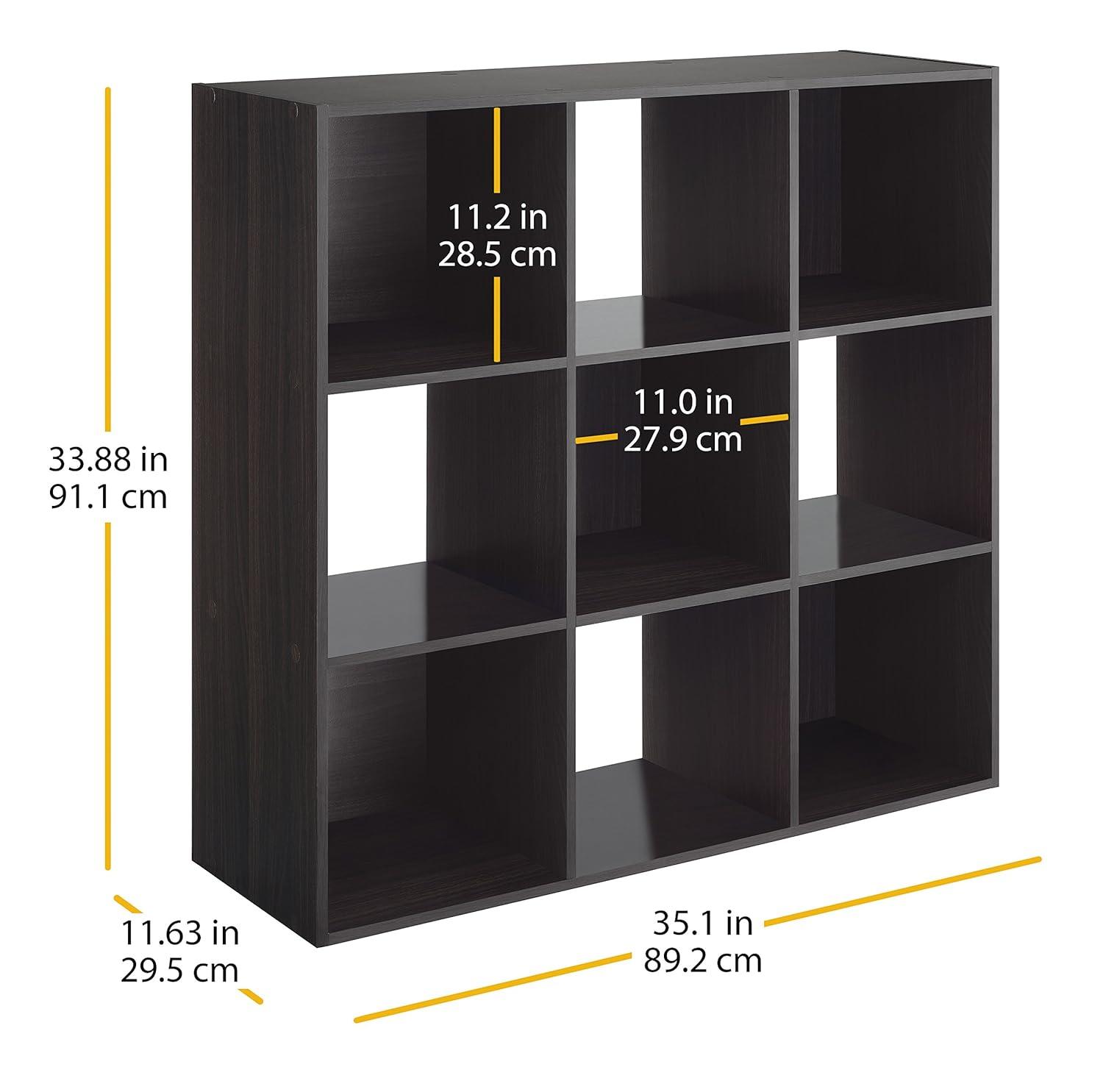 Whitmor 9 Section Cube Organizer Espresso: Universal Storage, 35.5" x 11.75", Particle Board & Steel, Divided Shelves