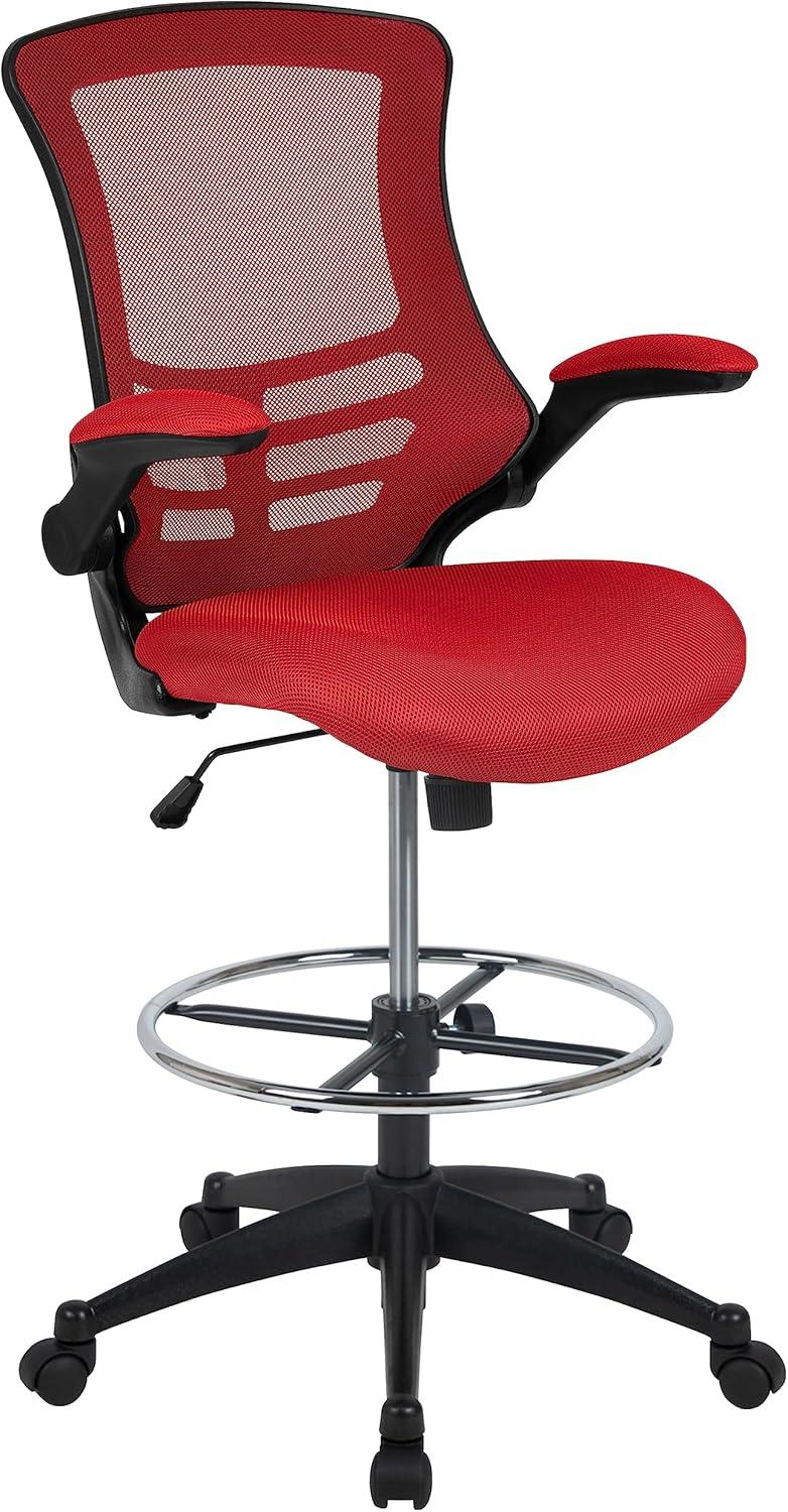 Flash Furniture Mid-Back Mesh Ergonomic Drafting Chair with Adjustable Foot Ring and Flip-Up Arms