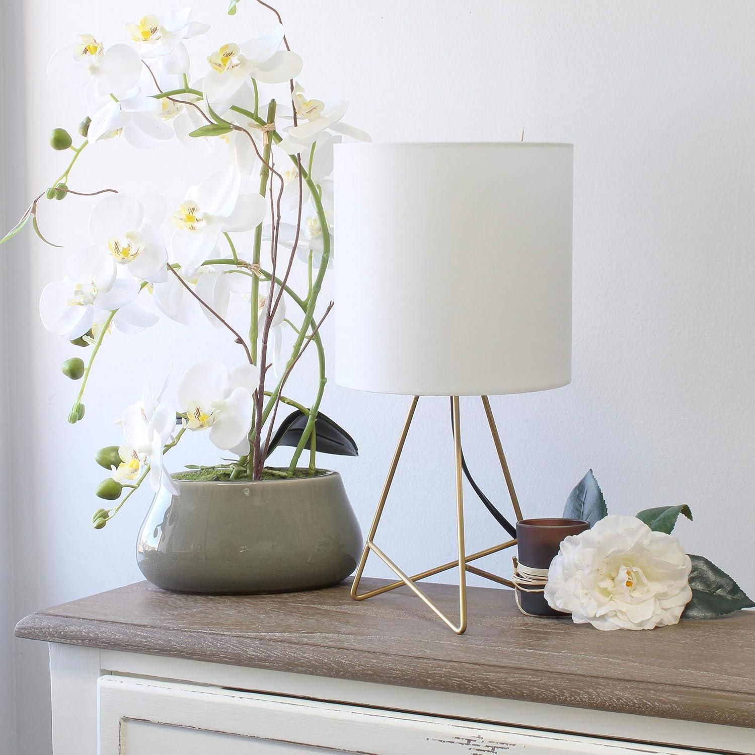 Gold Metal Table Lamp with White Fabric Shade