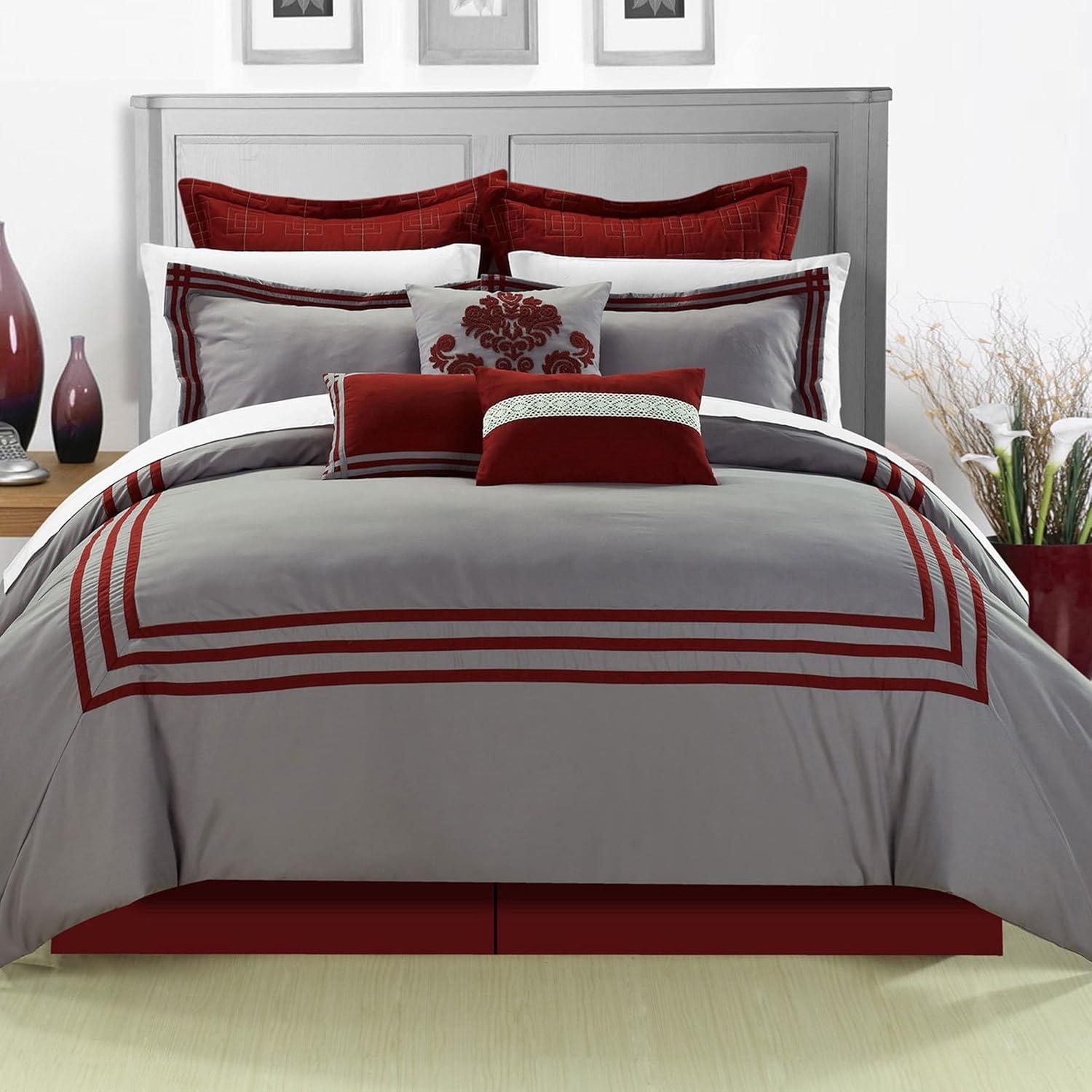 Chic Home 126CK111-US Cosmo Embroidered Comforter Set - Red - King - 8 Piece