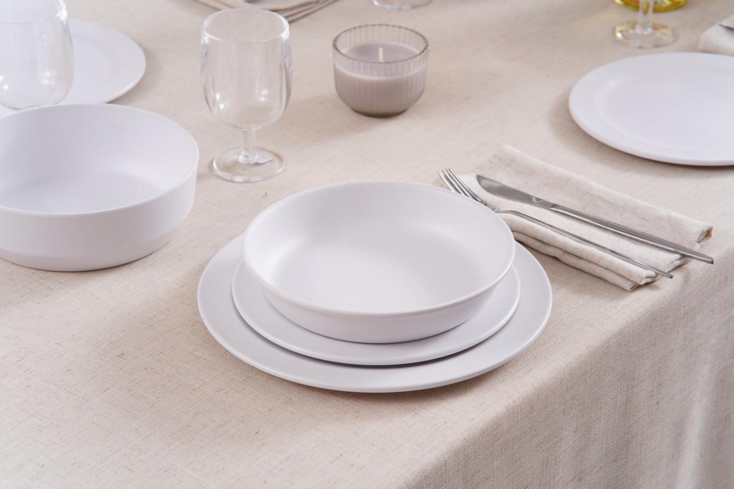 Matte White Melamine Low Bowl for Pasta, Salad, Soup - Set of 6