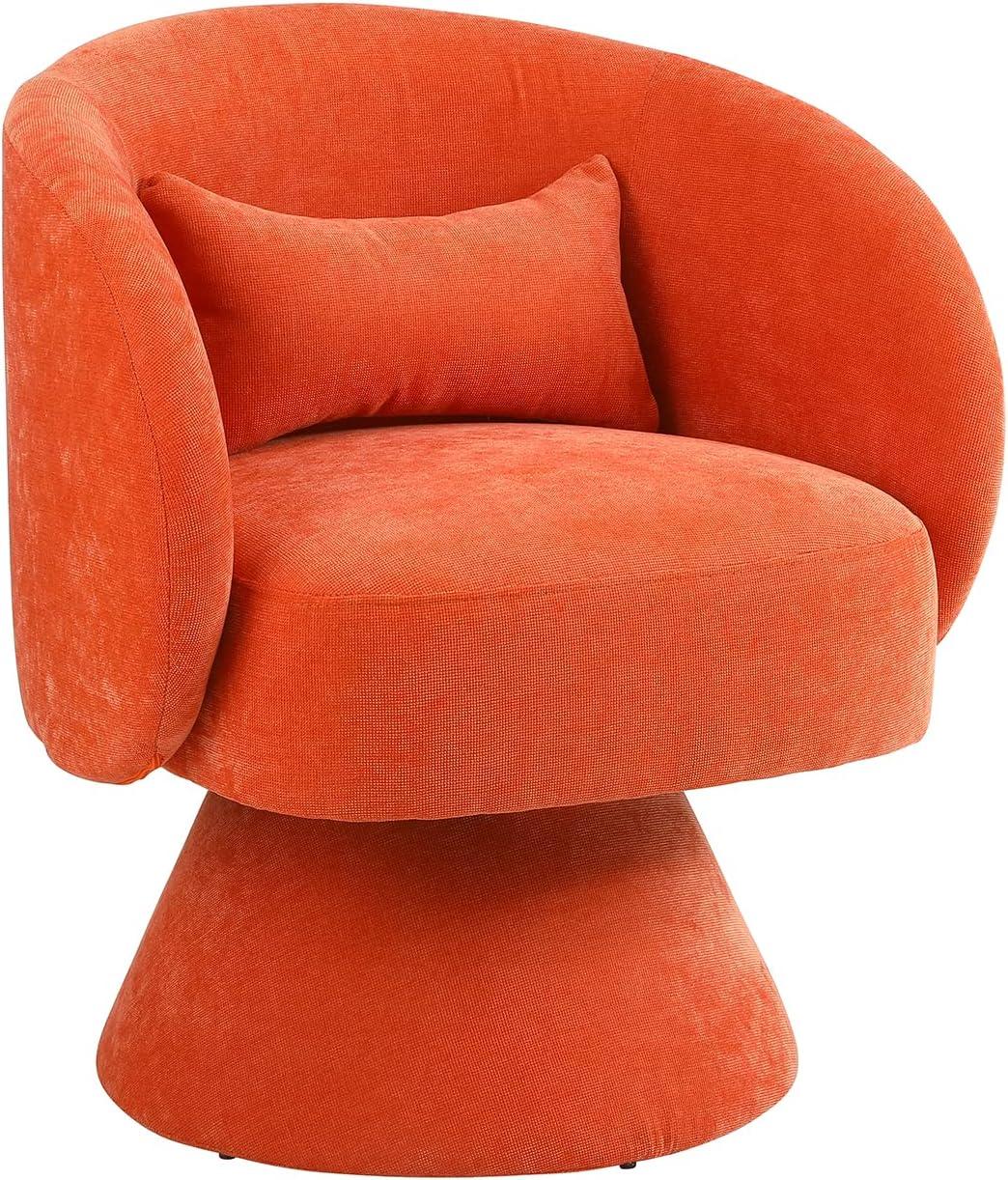 IDEASY Swivel Round Barrel Chair, 360-Degree Accent Armchair for Living Room, Bedroom, 26.4" x 24.2" x 30.7", Linen, Orange