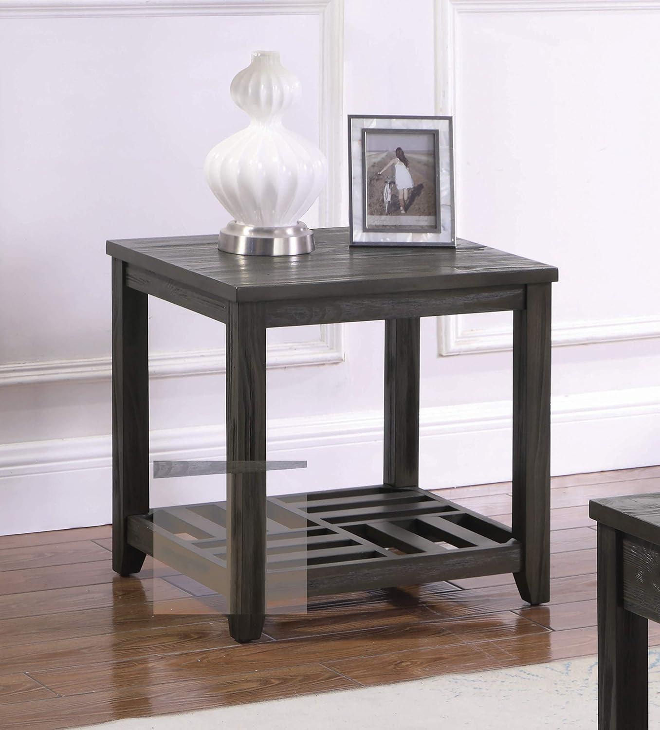 Gray Pine Wood Rectangular End Table with Shelf