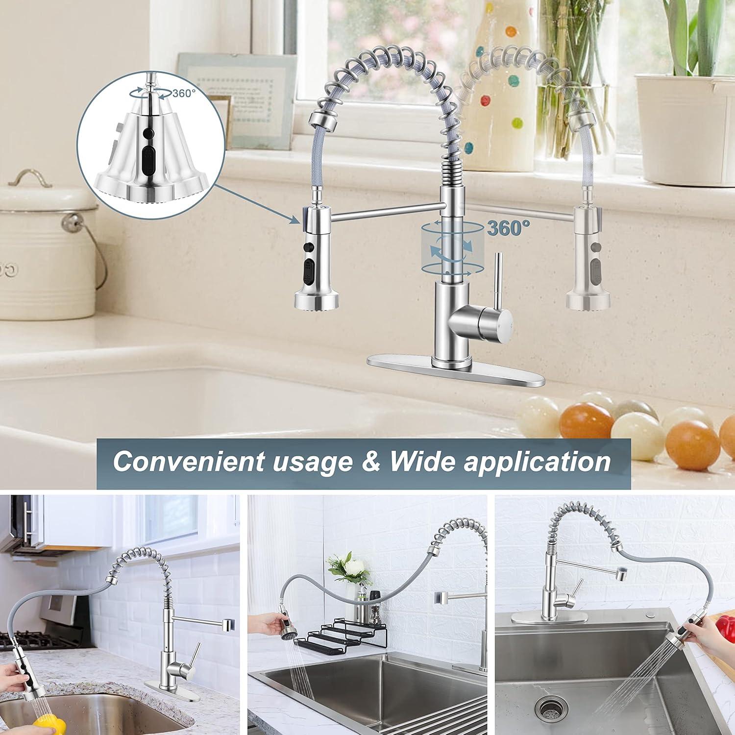 Single-Handle Pull-Down Sprayer High Arc Kitchen Faucet With Deck Plate