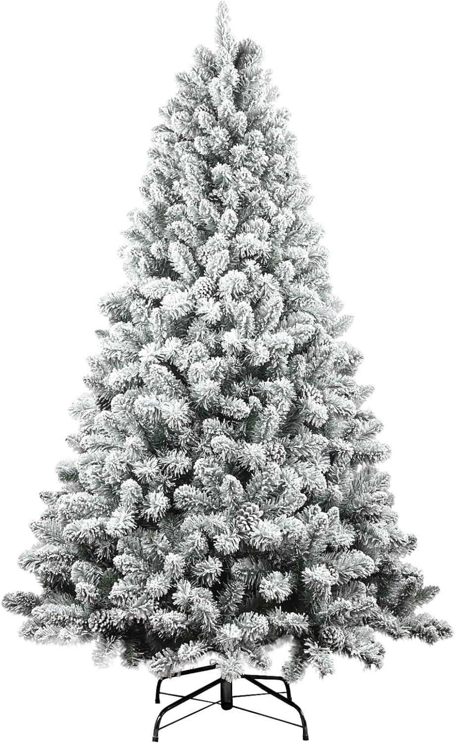 SUGIFT 6ft Snow Flocked Christmas Tree Unlit Holiday Decor