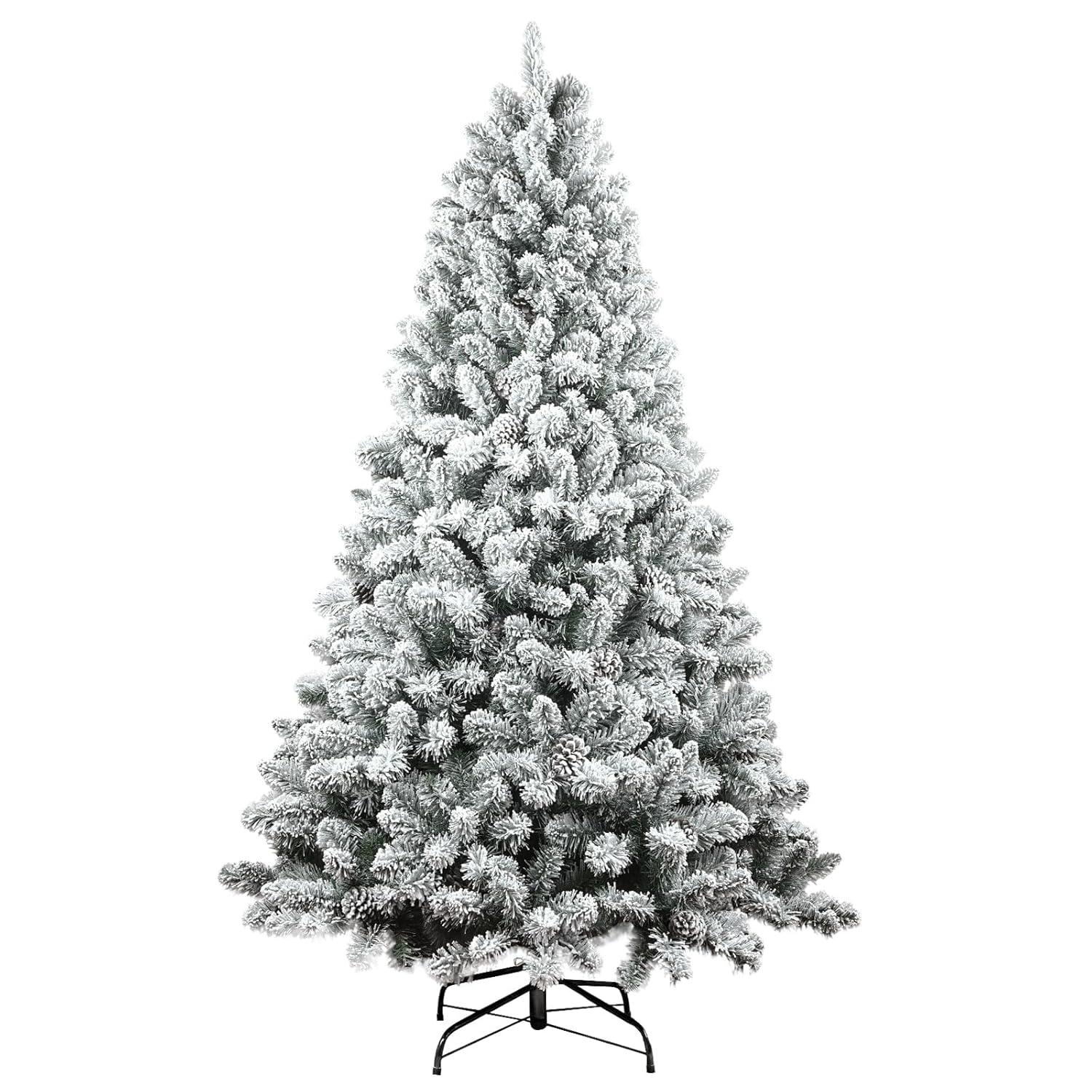 SUGIFT 6ft Snow Flocked Christmas Tree Unlit Holiday Decor
