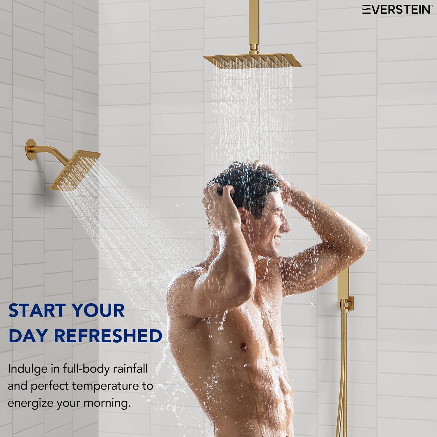 Pressure Balancing Shower Faucet 12" High-Pressure Dual Showerheads with LCD Display