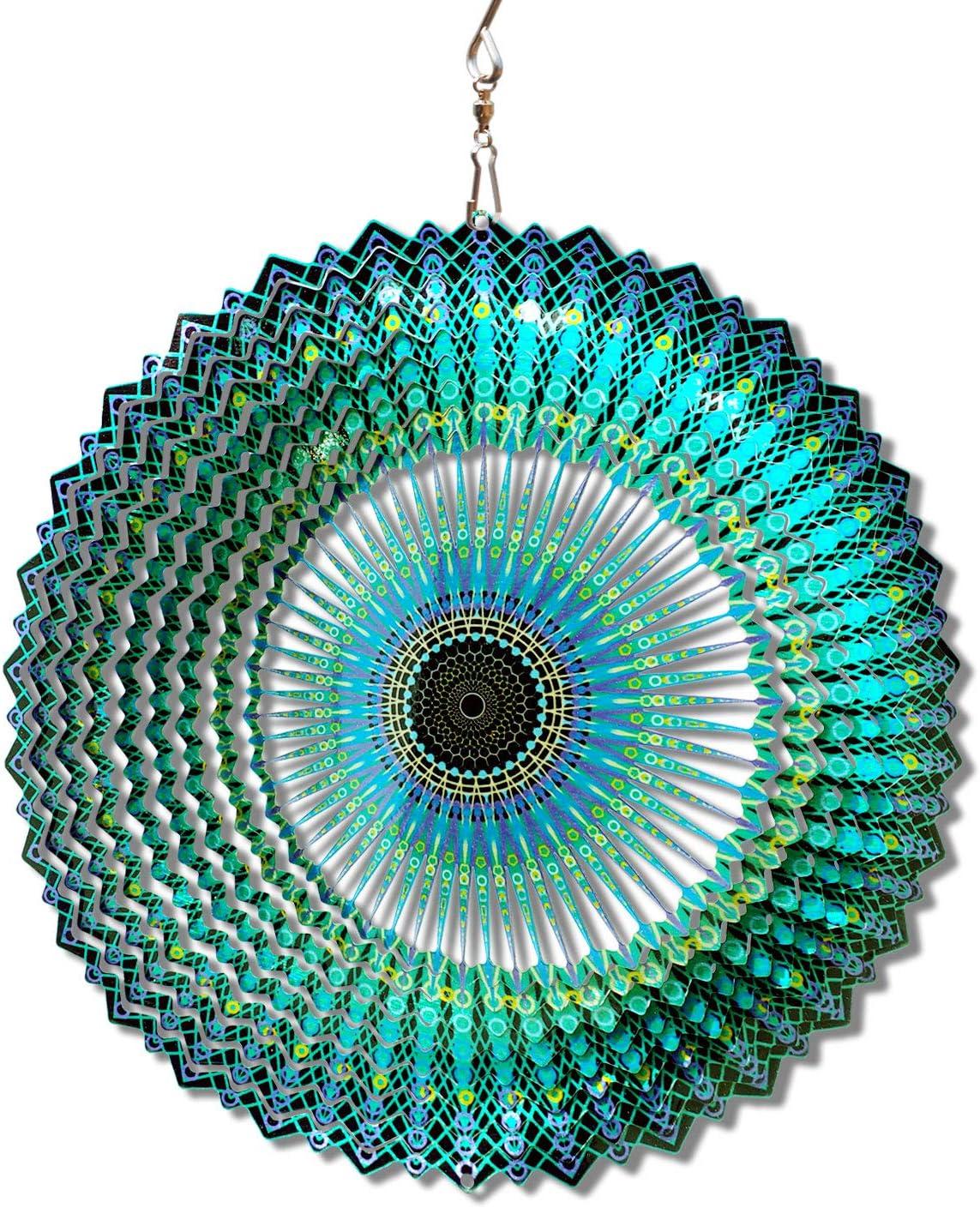 12-Inch Blue and Green 3D Stainless Steel Mandala Wind Spinner