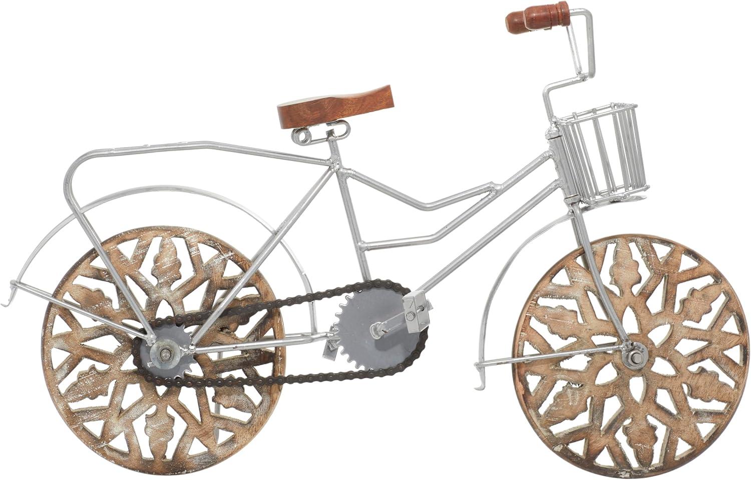 4"W, 8"H Multi Colored Metal Bike Sculpture with Wood Wheels, by DecMode (2 Count)