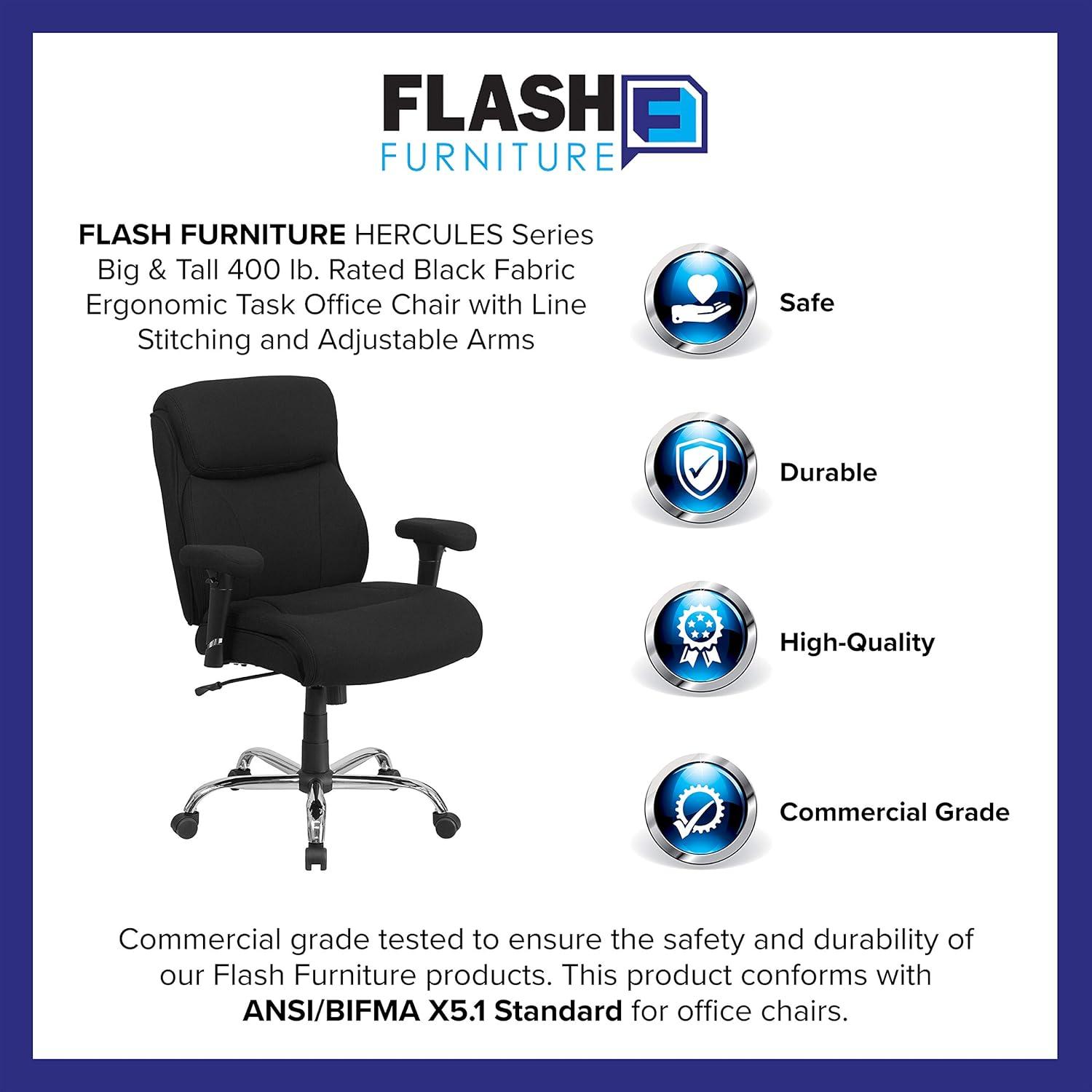 Flash Furniture HERCULES Series Big & Tall 400 lb. Rated Swivel Ergonomic Task Office Chair with Clean Line Stitching and Adjustable Arms