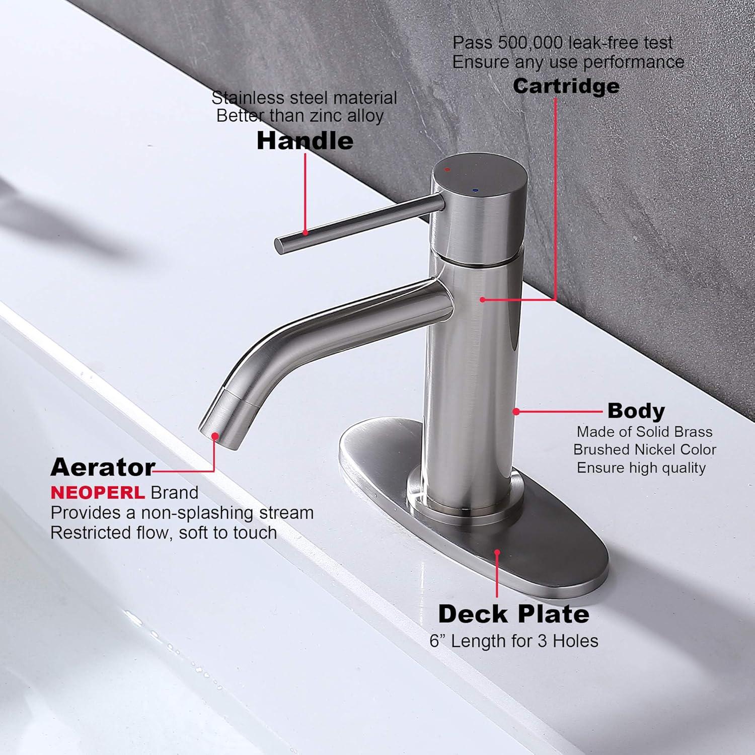 Brushed Nickel Single Handle Bathroom Sink Faucet with Deck Plate