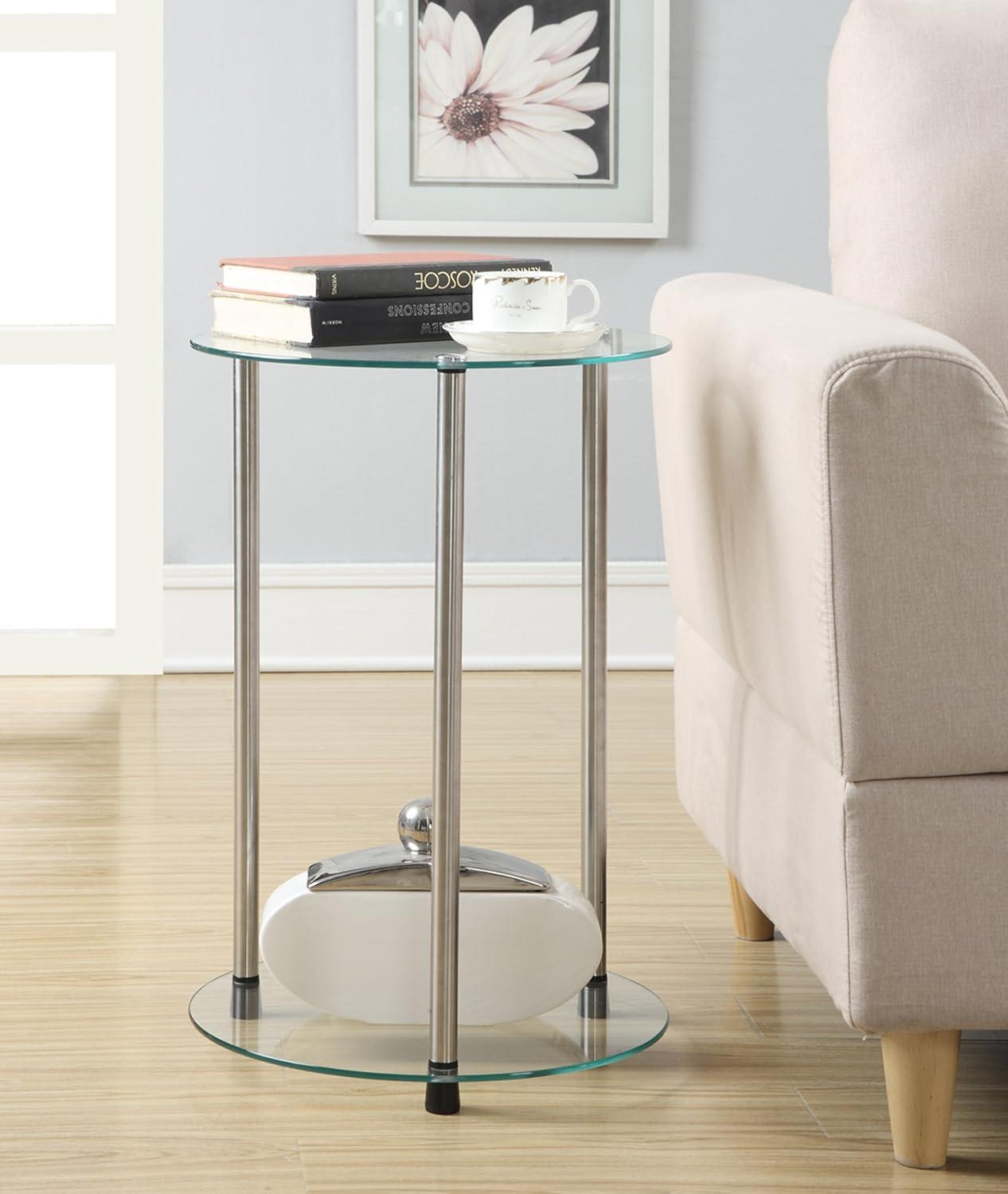 Modern 16" Round Metal and Glass 2-Tier End Table