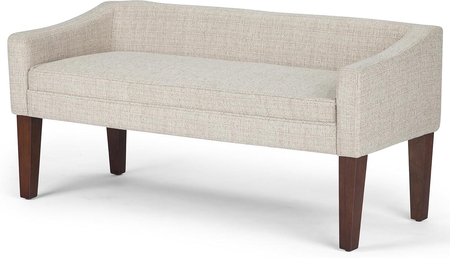 Platinum Upholstered Bench with Low Back and Swooped Arms