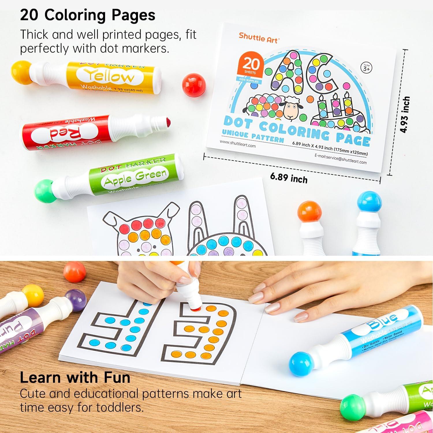 Shuttle Art Dot Markers, 14 Colors Bingo Daubers with 20 Unique Patterns of Dot Book for Art Activities, Non-Toxic Washable Coloring Markers