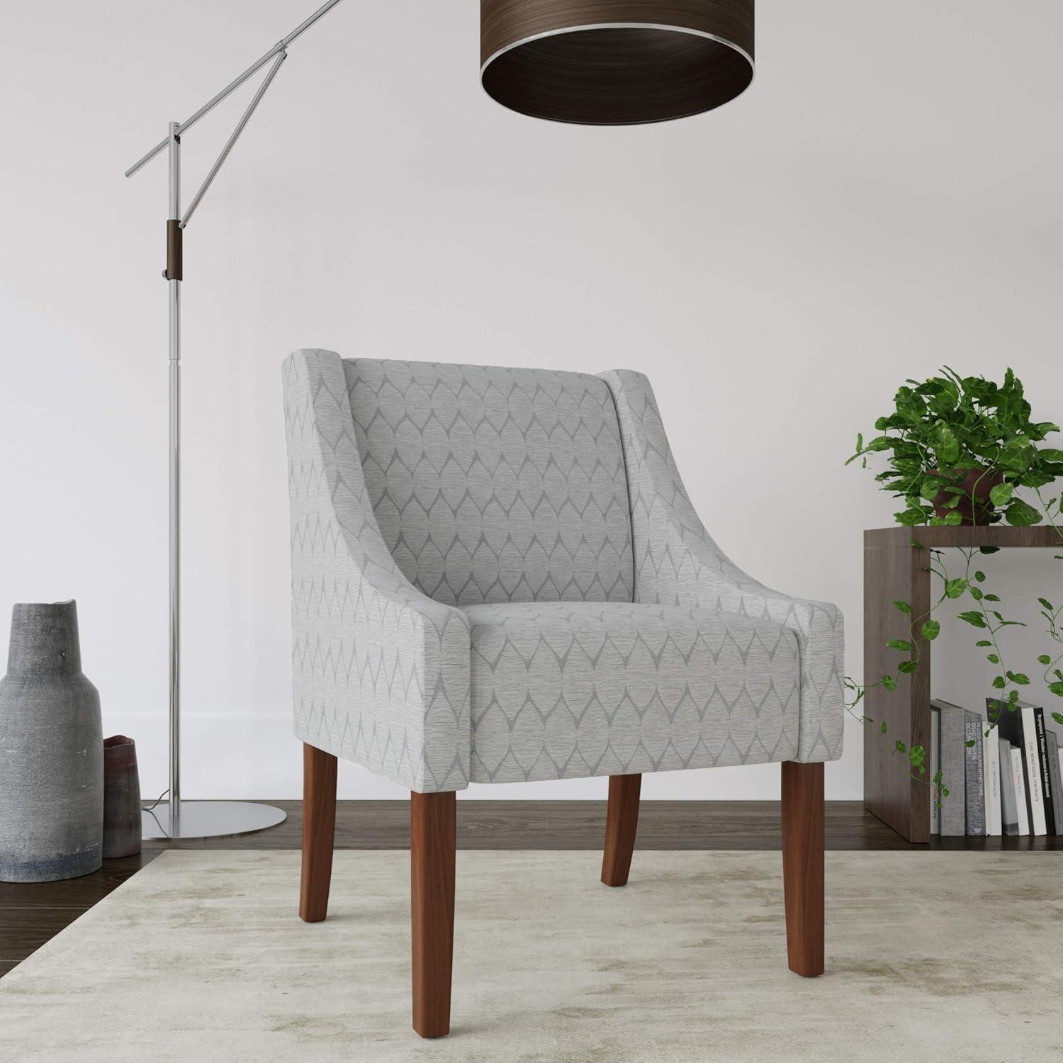 Modern Geometric Swoop Accent Chair in Textured Gray with Wood Legs