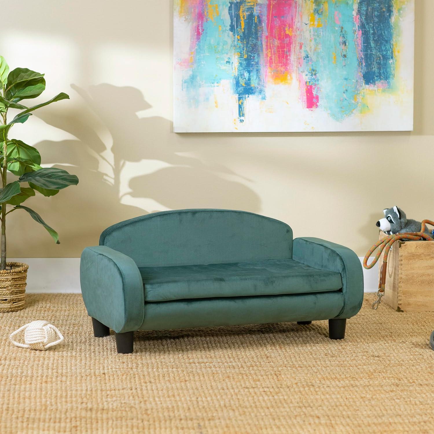Paws & Purrs Modern Pet Sofa 31.5" Wide Low Back Lounging Bed with Removable Mattress Cover in Espresso / Teal - 61014